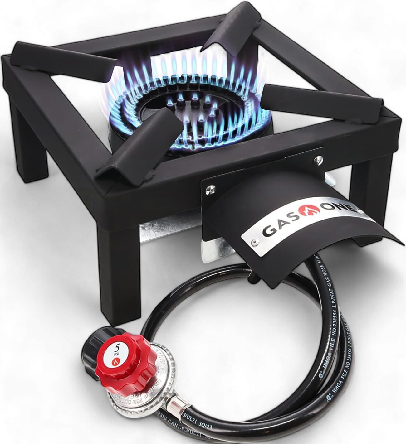 GasOne High Pressure Single Propane Burner - Outdoor Cooking with Heat Shield and Guard - Propane Burner Head for Camping, Tailgating, Seafood Boil, Home Brewing - Patent Pending