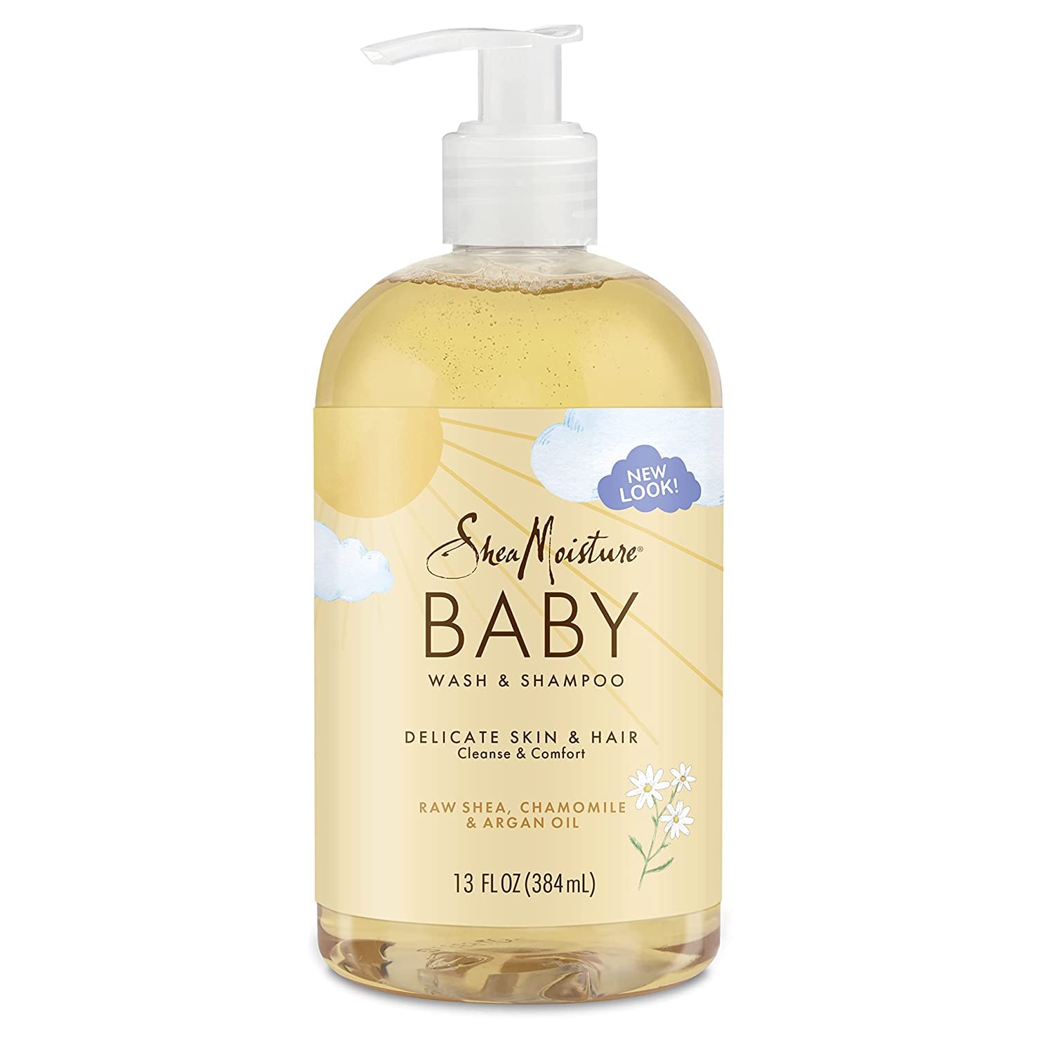غسول وشامبو الأطفال SheaMoisture لجميع أنواع البشرة بزبدة الشيا الخام والبابونج وزيت الأرغان وغسول وشامبو الأطفال باللبان والمر للمساعدة في التنظيف 13 أونصة، ذهبي، قد تختلف العبوات