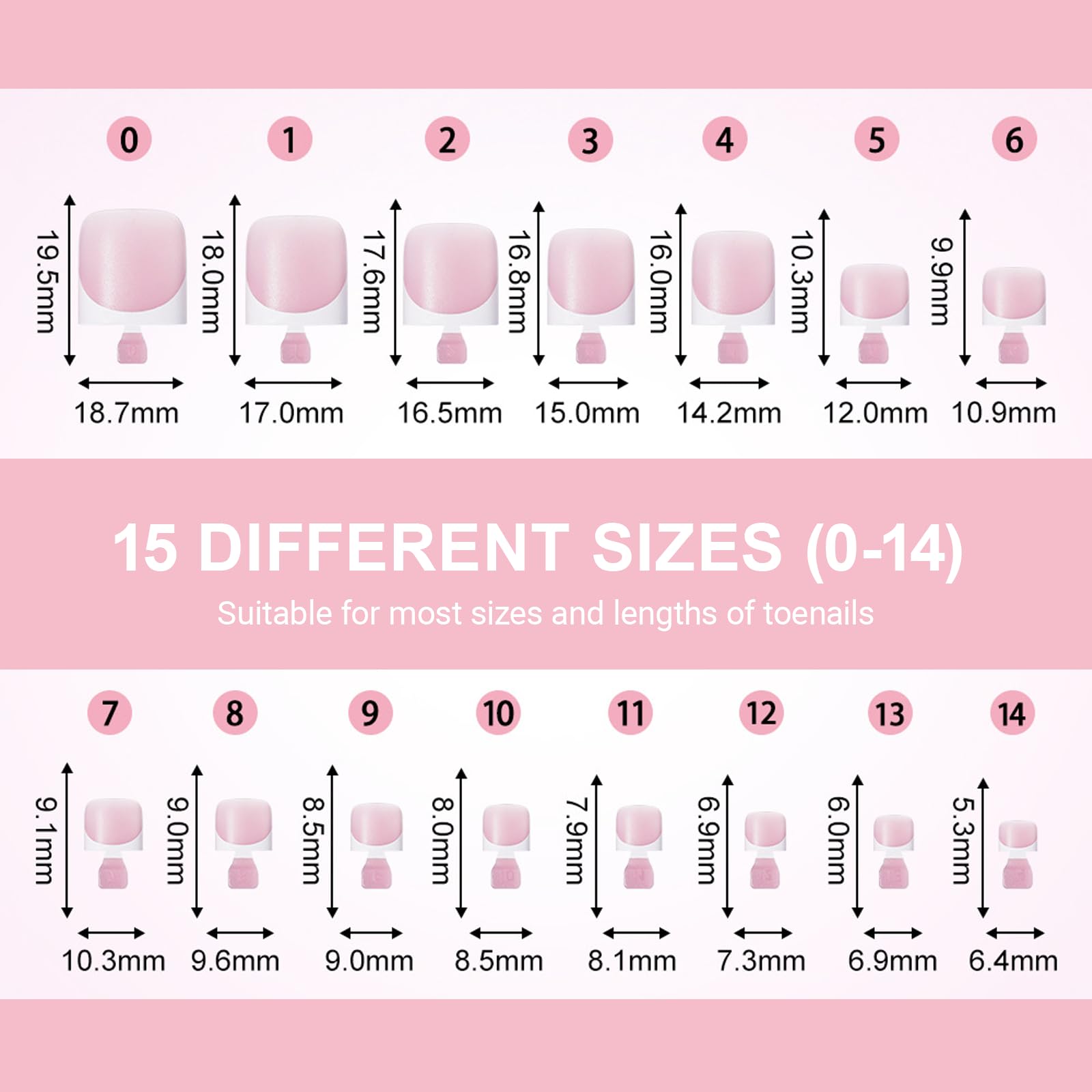 Toe Nail Press Ons, French Tips Toe Press On Nails, 150pcs Square Pre-Designed Soft Gel Thick False Toenail Extension, Berry Pink Full Cover Acrylic for DIY 15 Sizes