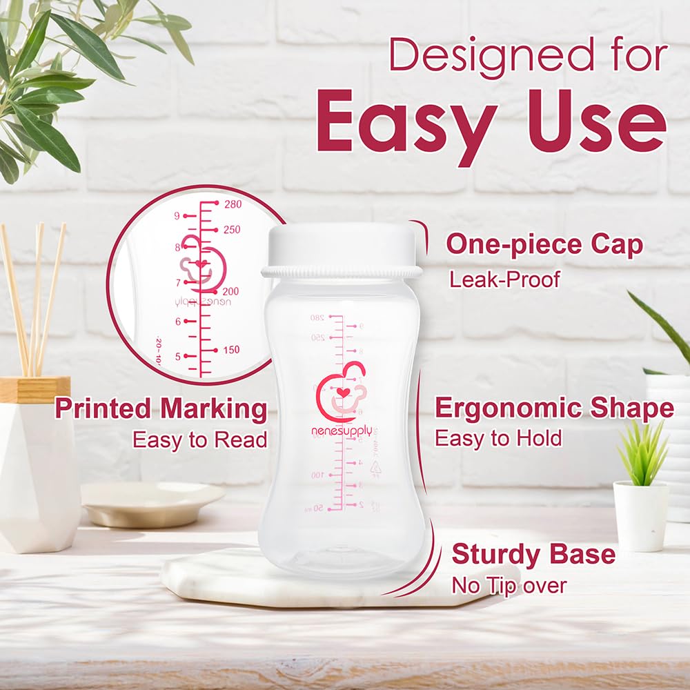 Nenesupply 9oz 4 Count Wide Neck Mouth Breastmilk Storage Bottle Breast Pump Bottles Use for Pumping with Spectra S1 S2 9 Plus Breast Pumps. Replace Spectra Bottles for Pumping Breastmilk Collection