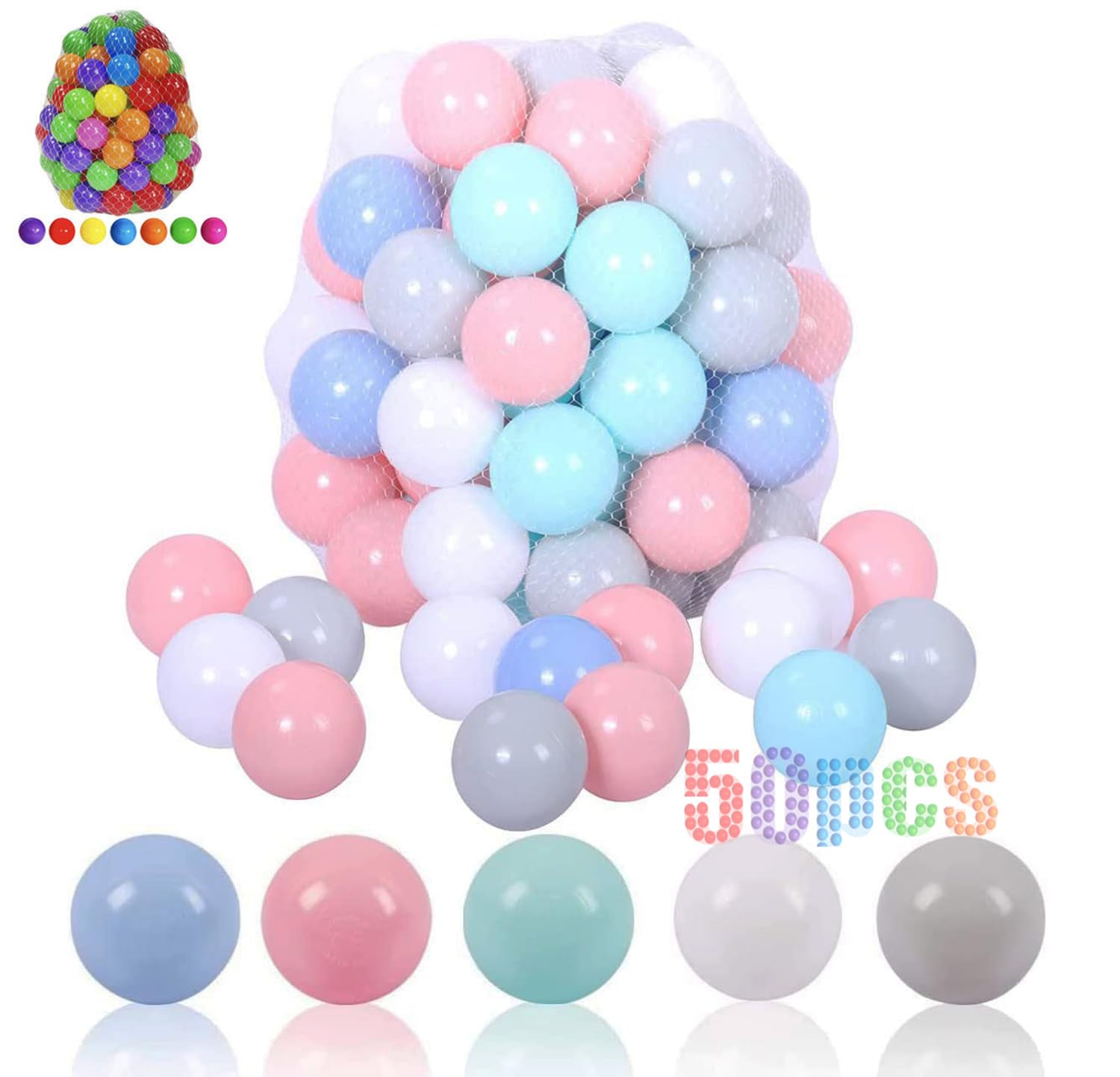 LANGXUN 50 100 200 Balls Soft Plastic Ball Pit Balls for Kids, Gift for Baby Toddler Birthday Christmas, Ball Pit Play Tent, Baby Kiddie Pool Water Toys, Party Decoration