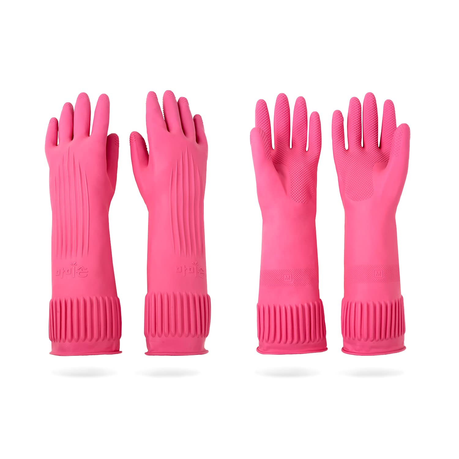 DABOGOSA Mamison 2 Pairs Reusable Waterproof Household Dishwashing Cleaning Rubber Gloves, Non-Slip Kitchen Glove (Pink, Medium (Pack of 2))