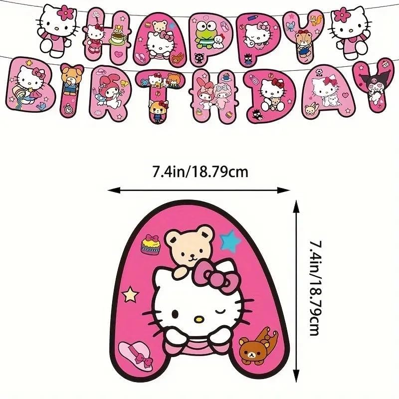 48Pcs - Kitty Birthday Party Decorations Set, with Banner, Balloons, Cake Topper, Cupcake Toppers, Hanging Swirls, Tablecloth.