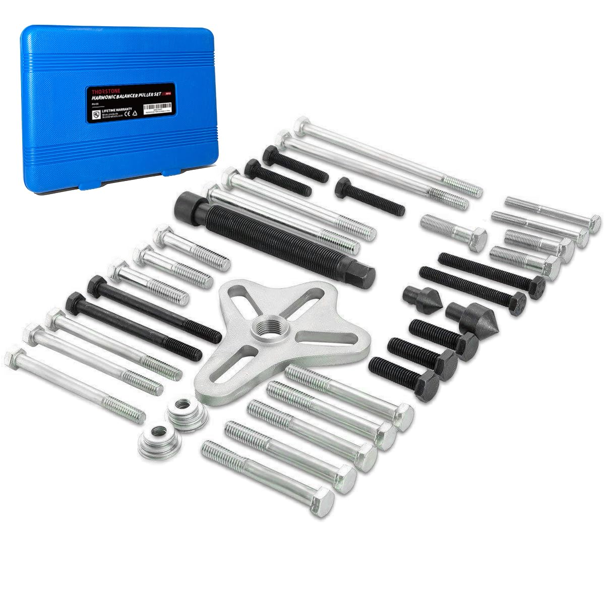 Thorstone 46pcs Harmonic Balancer Puller Set, Steering Wheel Flywheel Crankshaft Pulley Puller