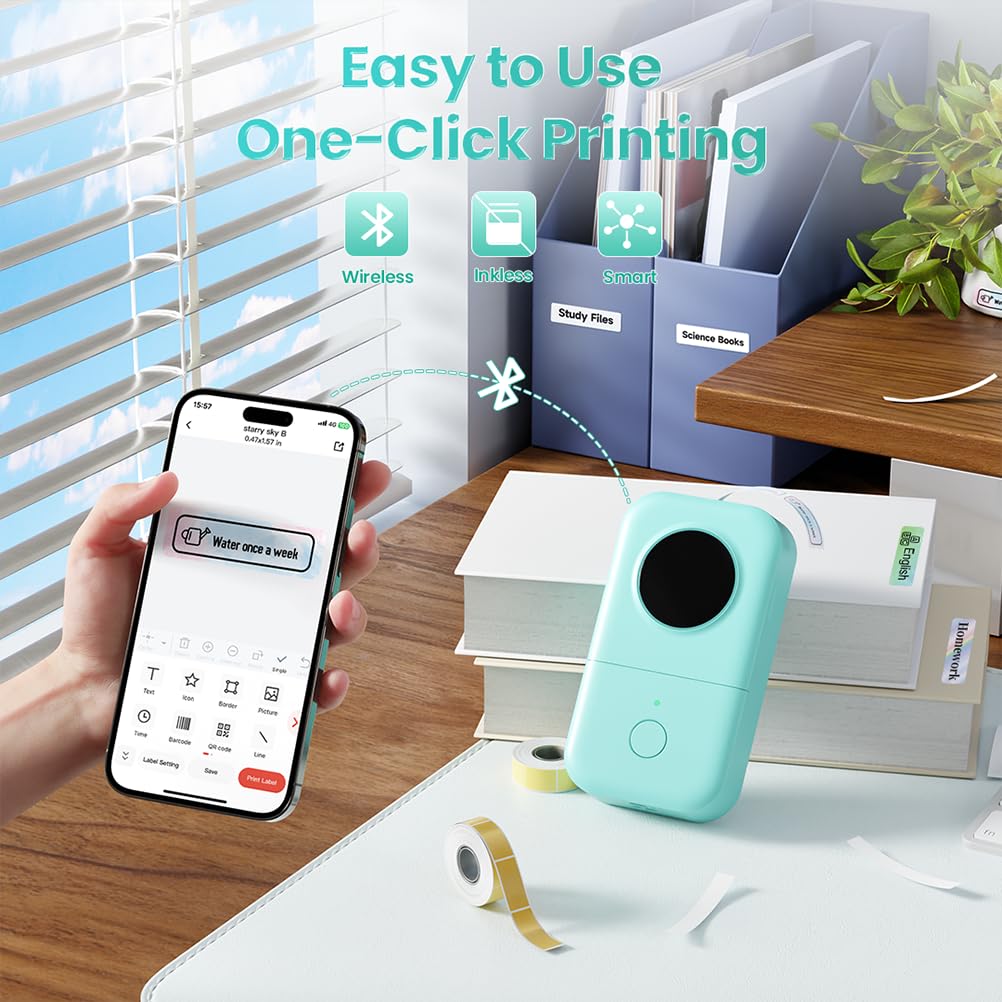 Phomemo D30 Label Maker Machine, Portable Bluetooth Mini Label Printer, Smartphone Handheld Thermal Sticker Small Labeler Multiple Templates Font Icon Inkless Custom Label for Home Kids School Items