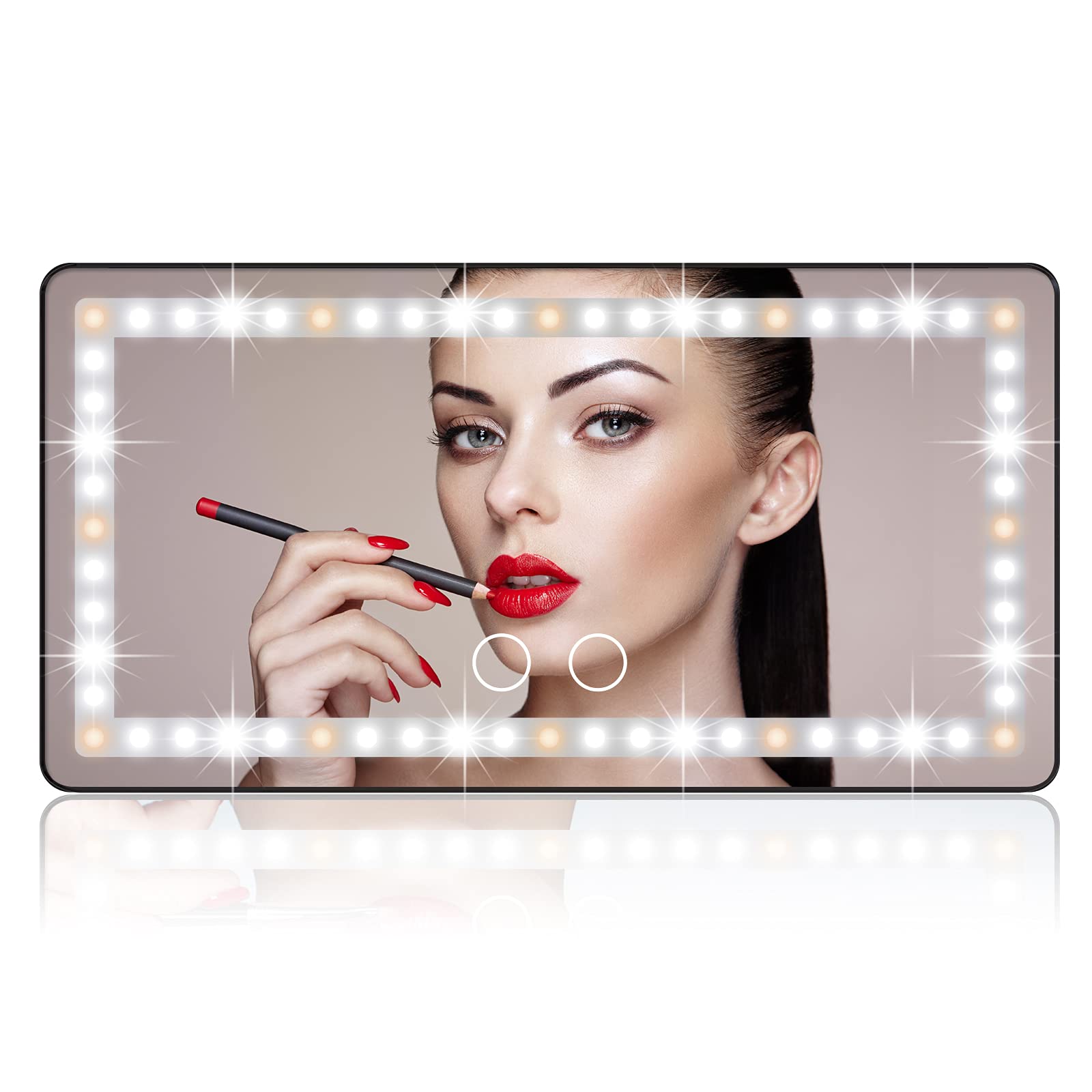 Car Sun Visor Vanity Mirror, with 3 Light Modes & 60 LEDs - Rechargeable Dimmable Clip-on Rear View Sun-Shading Cosmetic Makeup Mirror, Universal for Car SUV(Black)