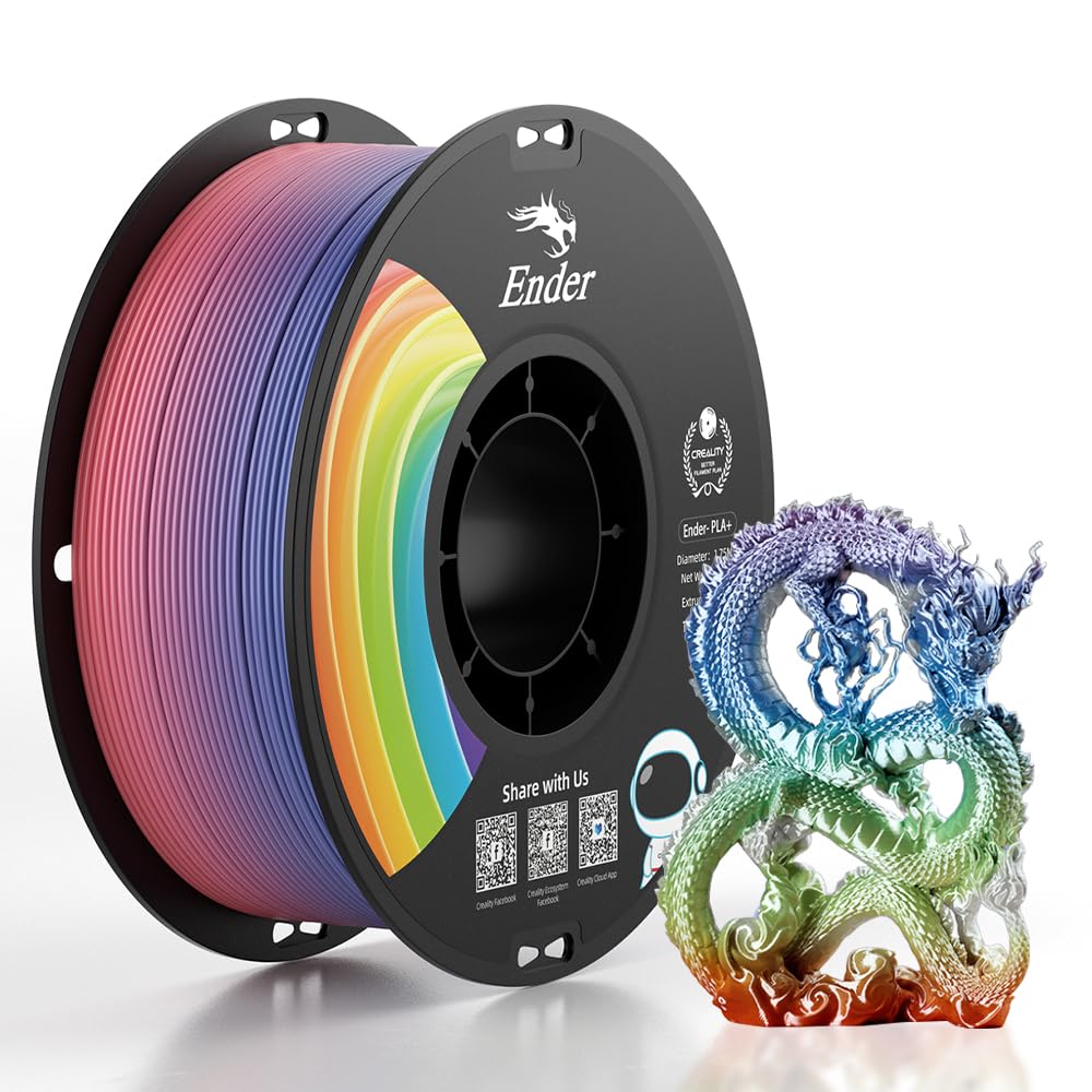 Creality 3D Printer Filament 1.75mm, Rainbow PLA Plus Filament, Multicolor Strong Toughness No-Tangling Dimensional Accuracy +/- 0.03mm, 1KG Spool(2.2lbs)