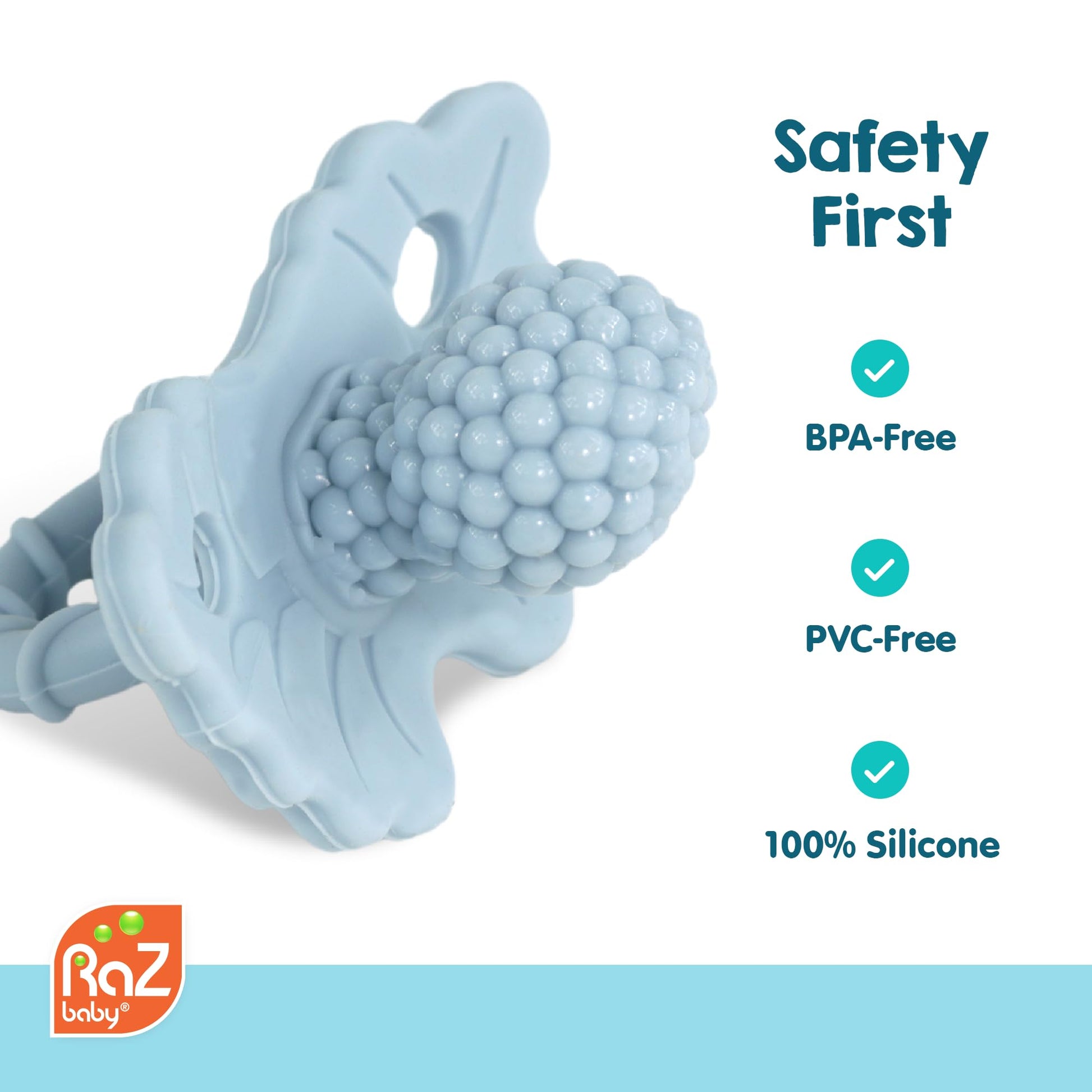 RaZbaby RaZberry Silicone Teether Pacifier – Teething Relief for Infants, Food-Grade, BPA-Free, Hands-Free Design, Natural Berrybumps Fruit Texture for Sensory Development, Freezable – Red