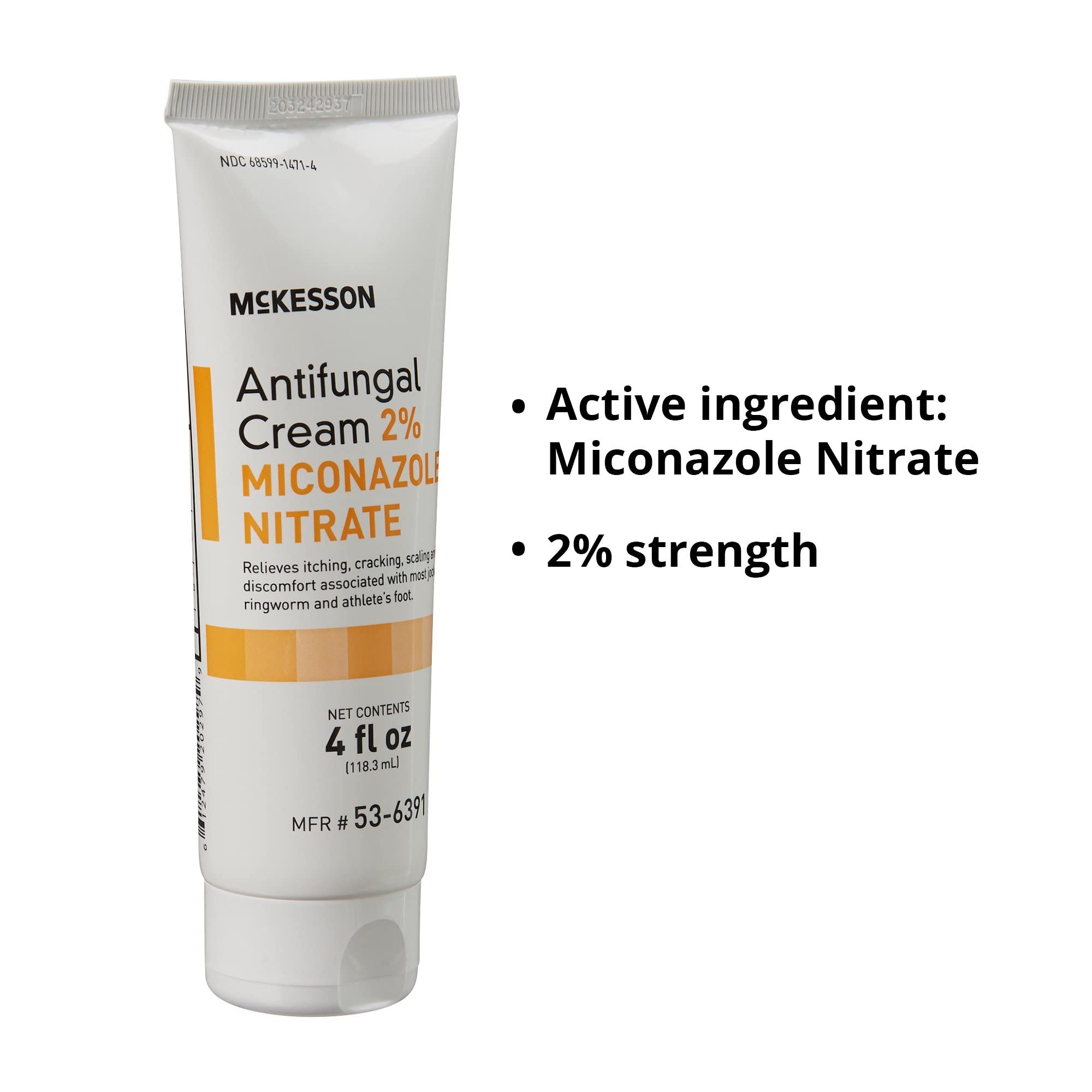 McKesson Antifungal Cream, 2% Miconazole Nitrate - Relieves Itching, Burning, Cracking from Jock Itch, Ringworm and Athlete Foot - 4 oz., 1 Count
