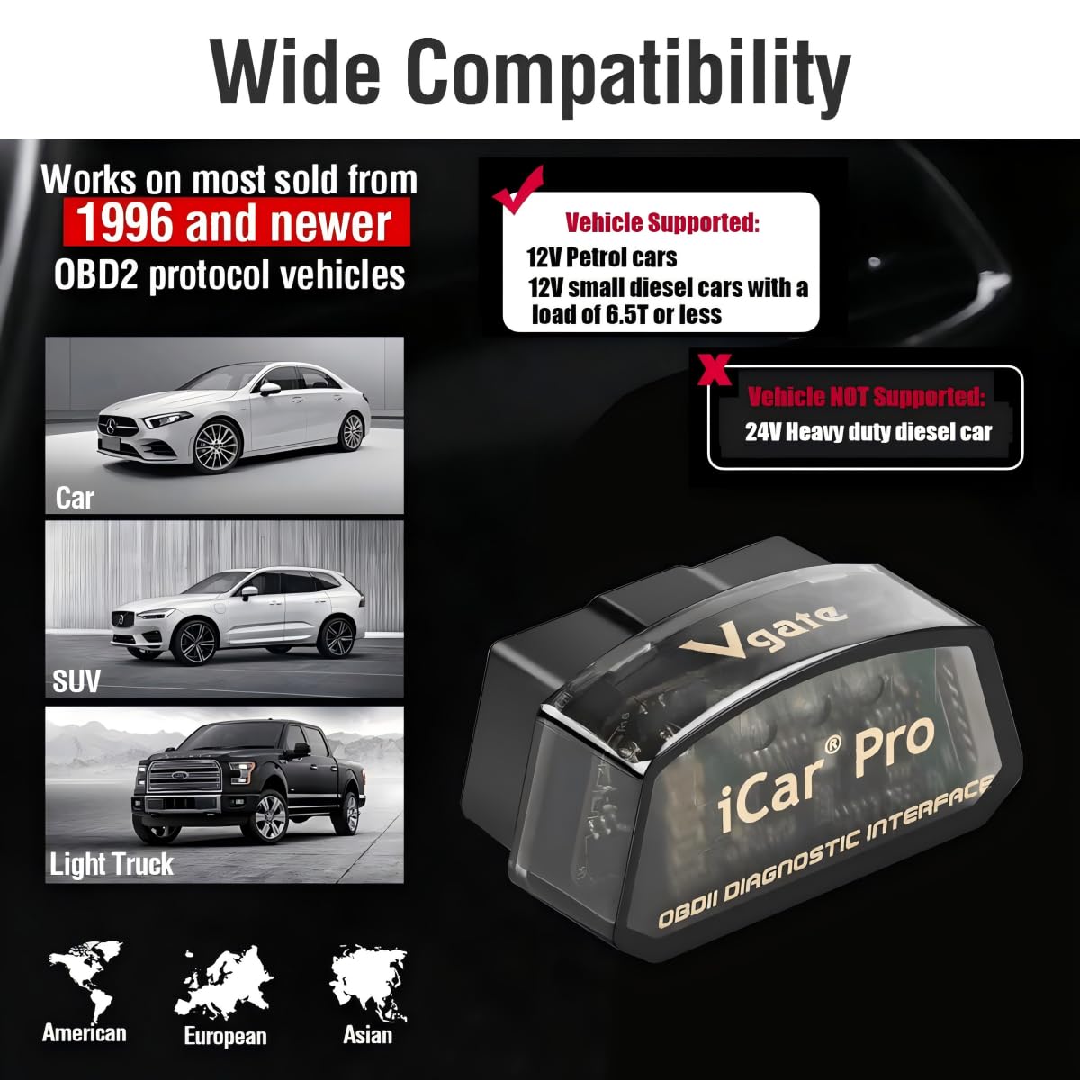 Vgate iCar Pro Bluetooth 4.0 (BLE) OBD2 Fault Code Reader OBDII Code Scanner Car Check Engine Light for iOS/Android