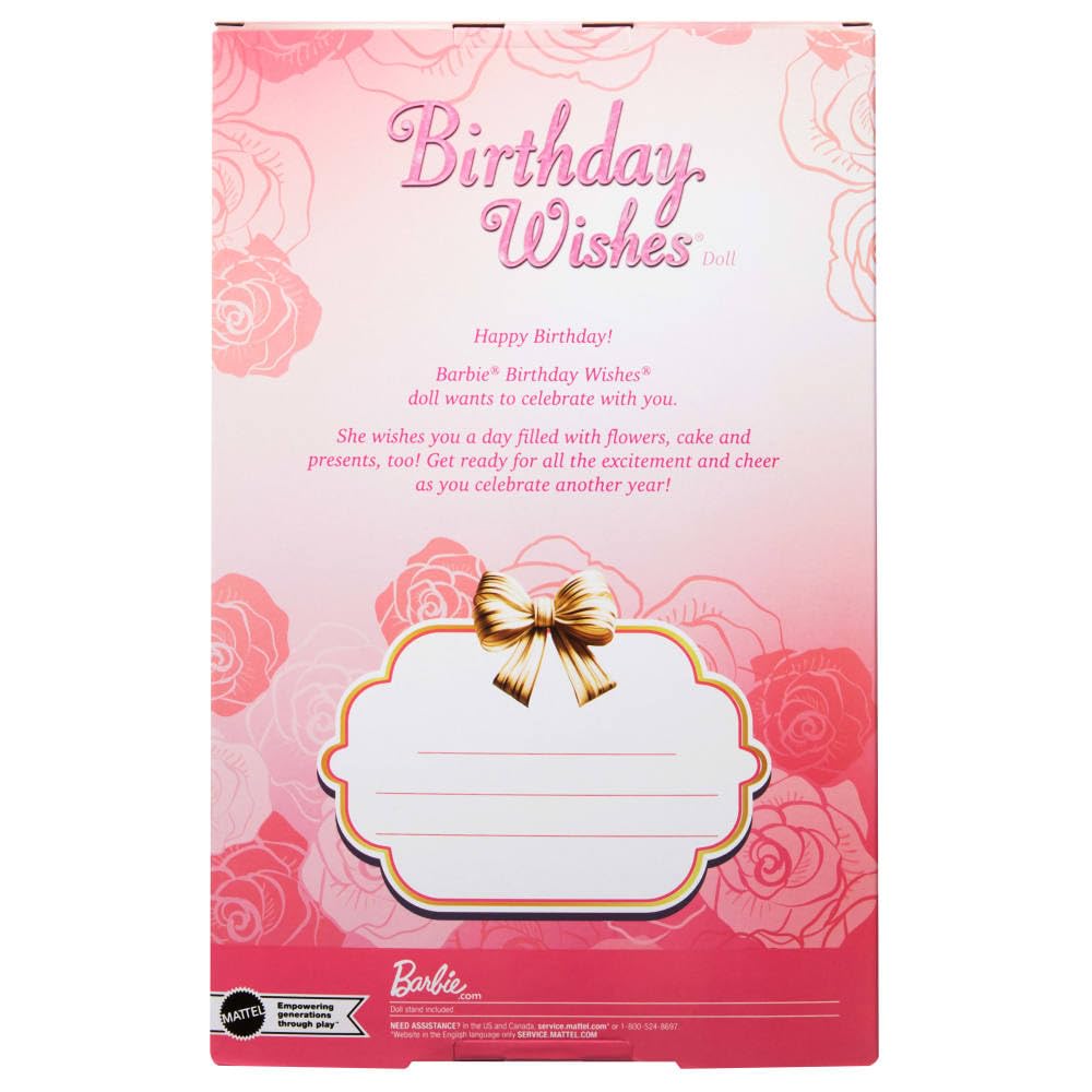 Barbie Signature Birthday Wishes Doll, Collectible Fashion Doll in Satiny, Pink Dress with Wavy Brown Hair and Giftable Packaging