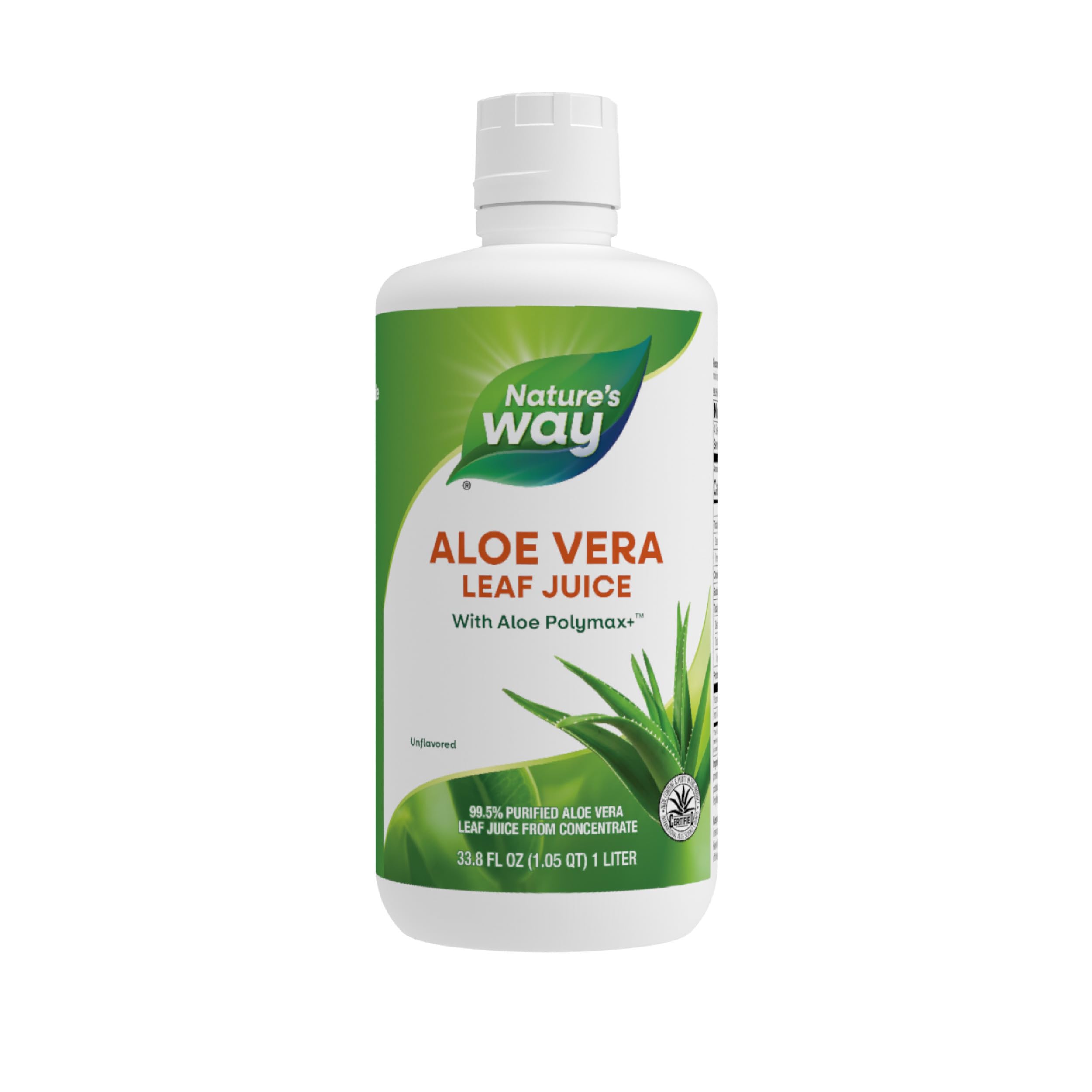 Nature's Way Aloe Vera Leaf Juice with Polymax+, 99.5% Purified Aloe Vera Leaf Juice from Concentrate, Unflavored, 33.8 Fl Oz
