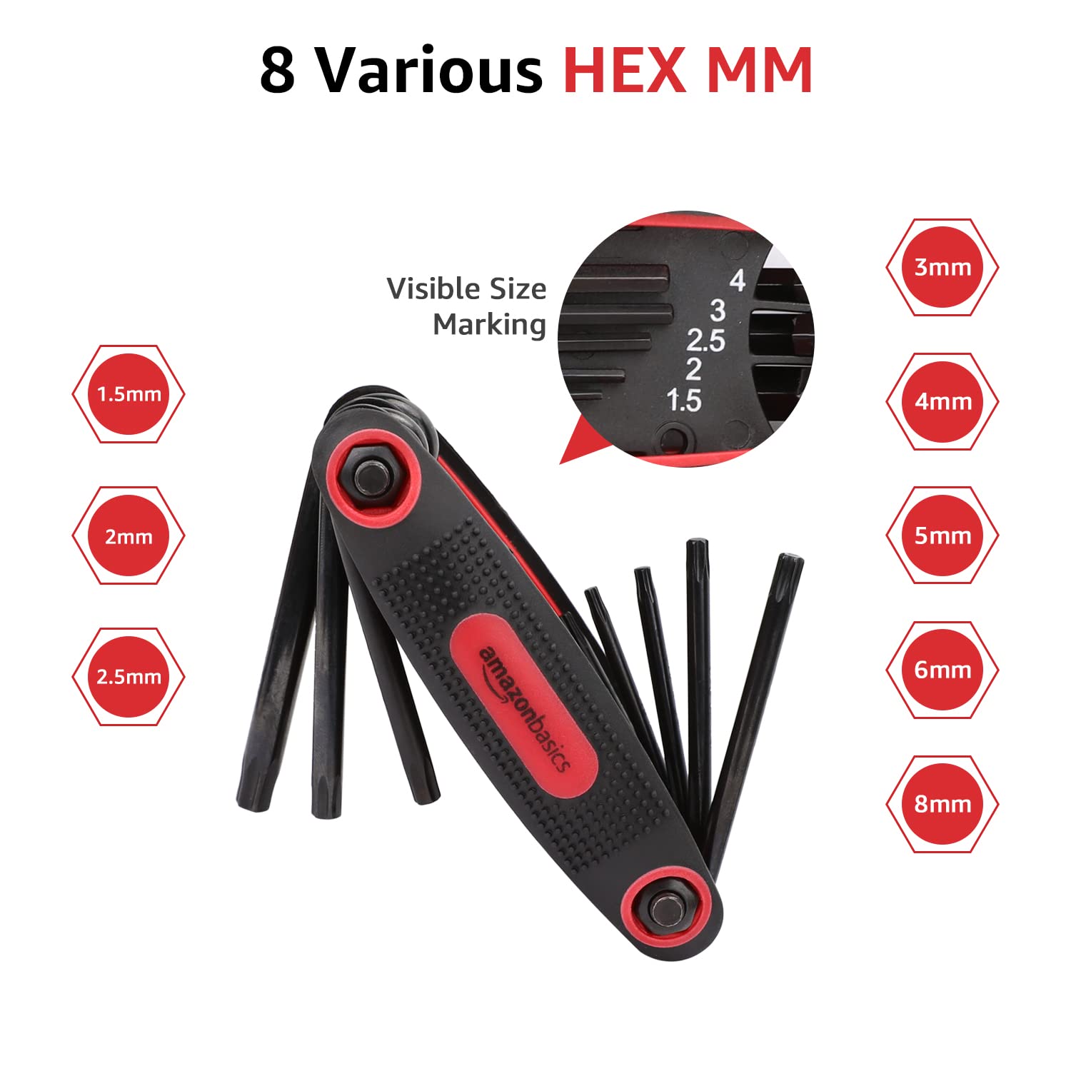 Amazon Basics Folding Hex Key Set, Metric, SAE, and Star Sizes, 3-Pack
