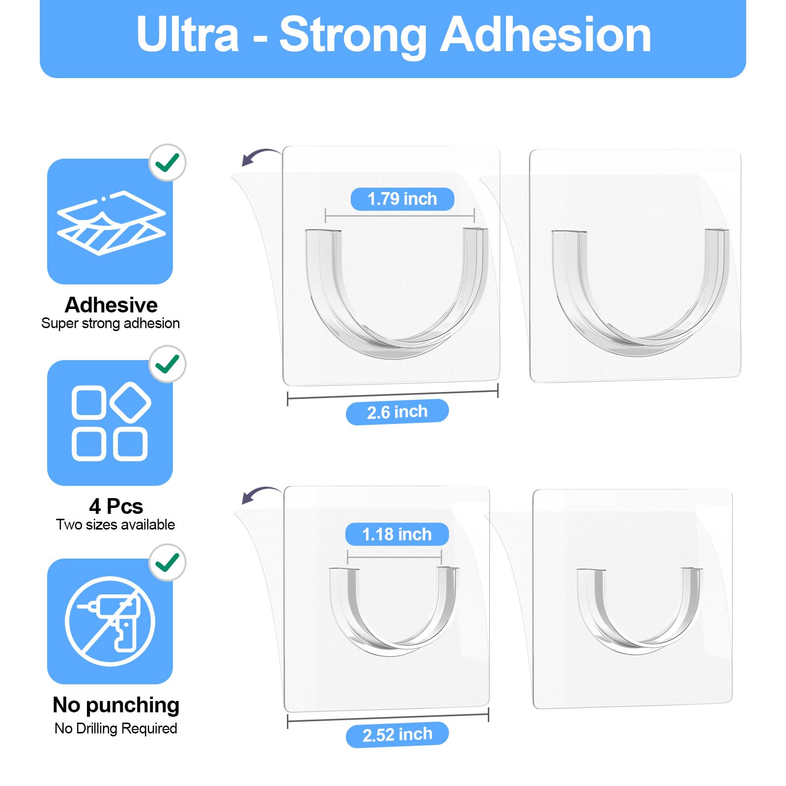YEHOSHUN Shower Rod Holder with Strong Adhesive, 4 Pack Shower Curtain Rod Holder for Wall, Tension Curtain Rod Bracket No Drilling (Rod not Included)