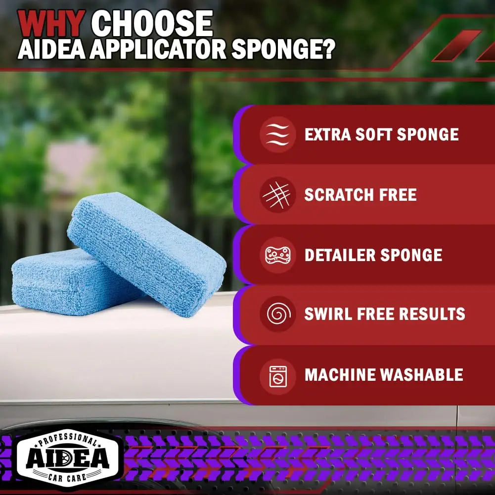 AIDEA Microfiber Applicator Pad-8Pack, Car Wash Sponge, Premium Microfiber Sponge and Cleaning Pads, Perfect for Effortless Wax, Sealant, and Conditioner Application - Blue