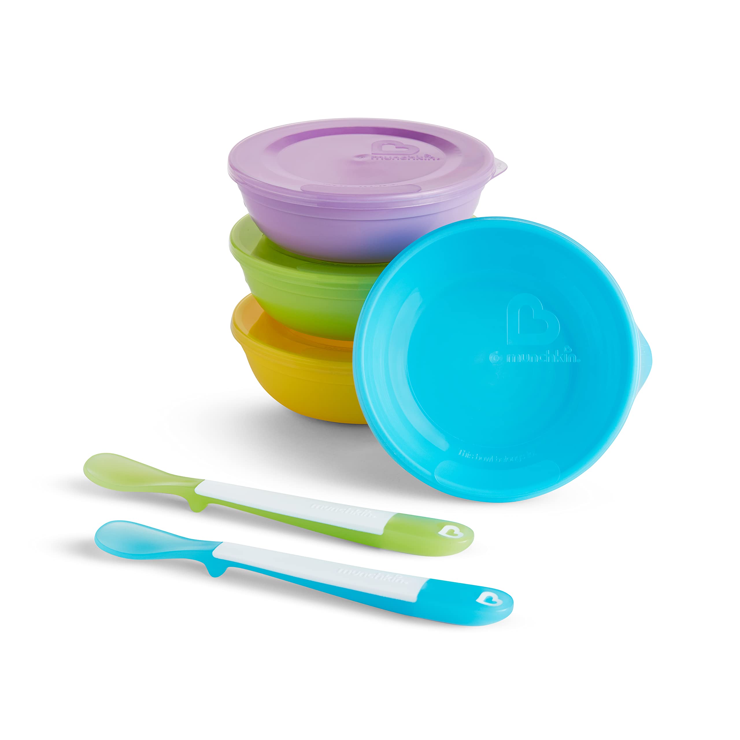 مجموعة Munchkin Love-a-Bowls المكونة من 10 قطع لإطعام الأطفال، تتضمن أوعية ذات أغطية وملاعق، متعددة الألوان