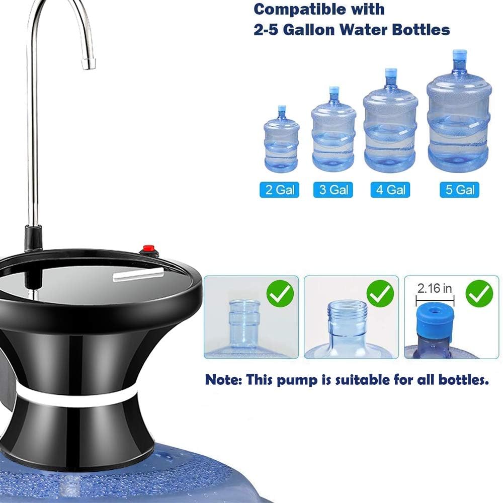 Drinking Water Dispenser Pump, Automatic Electric Drinking Water Bottle Pump for 2-5 Gallon Water Jugs, USB Rechargeable with 2 Switch Control, Stable and Portable for Home, Kitchen, Office, Camping