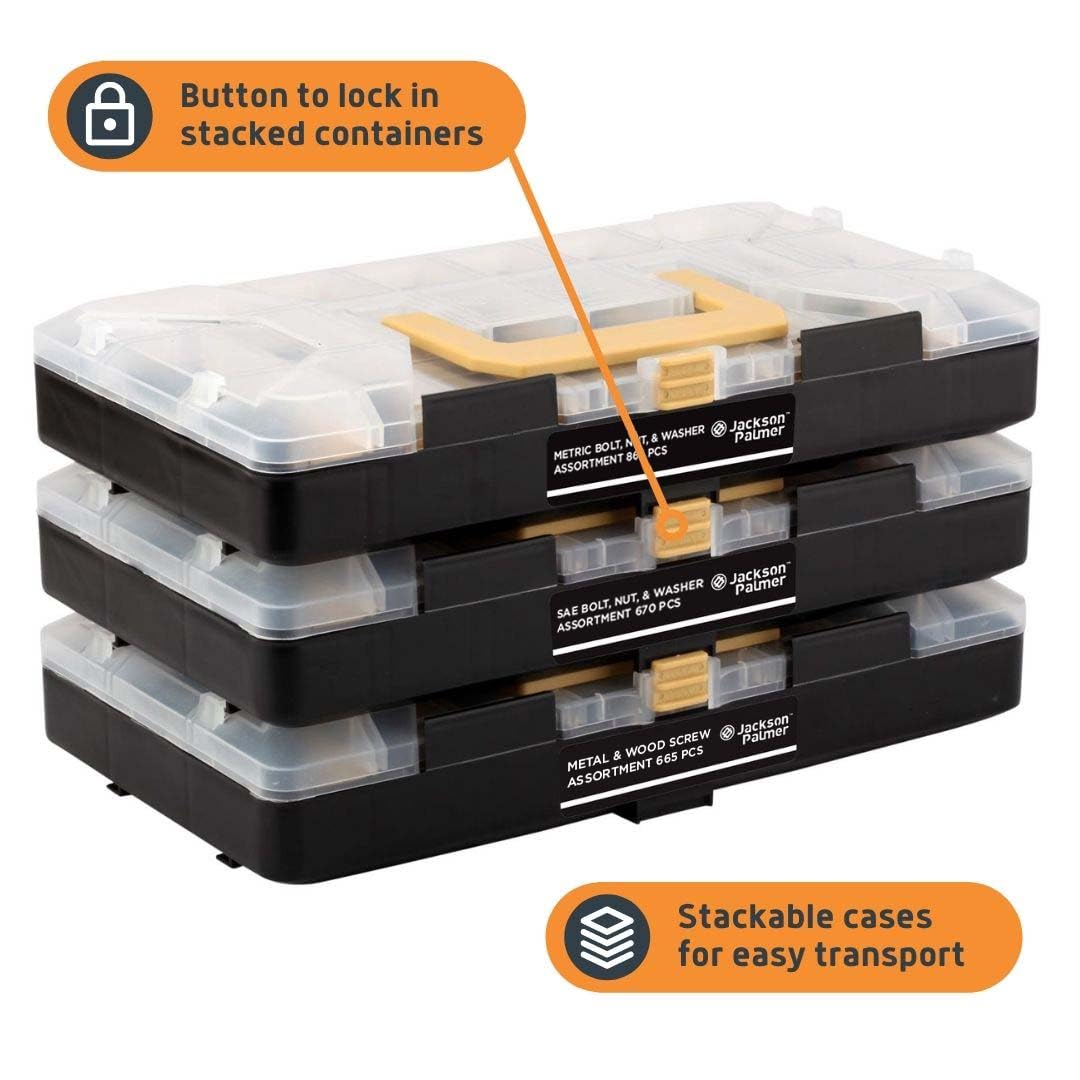 Jackson Palmer 2251 Piece Hardware Assortment Kit with Screws, Nuts, Bolts & Washers (3 Trays)…