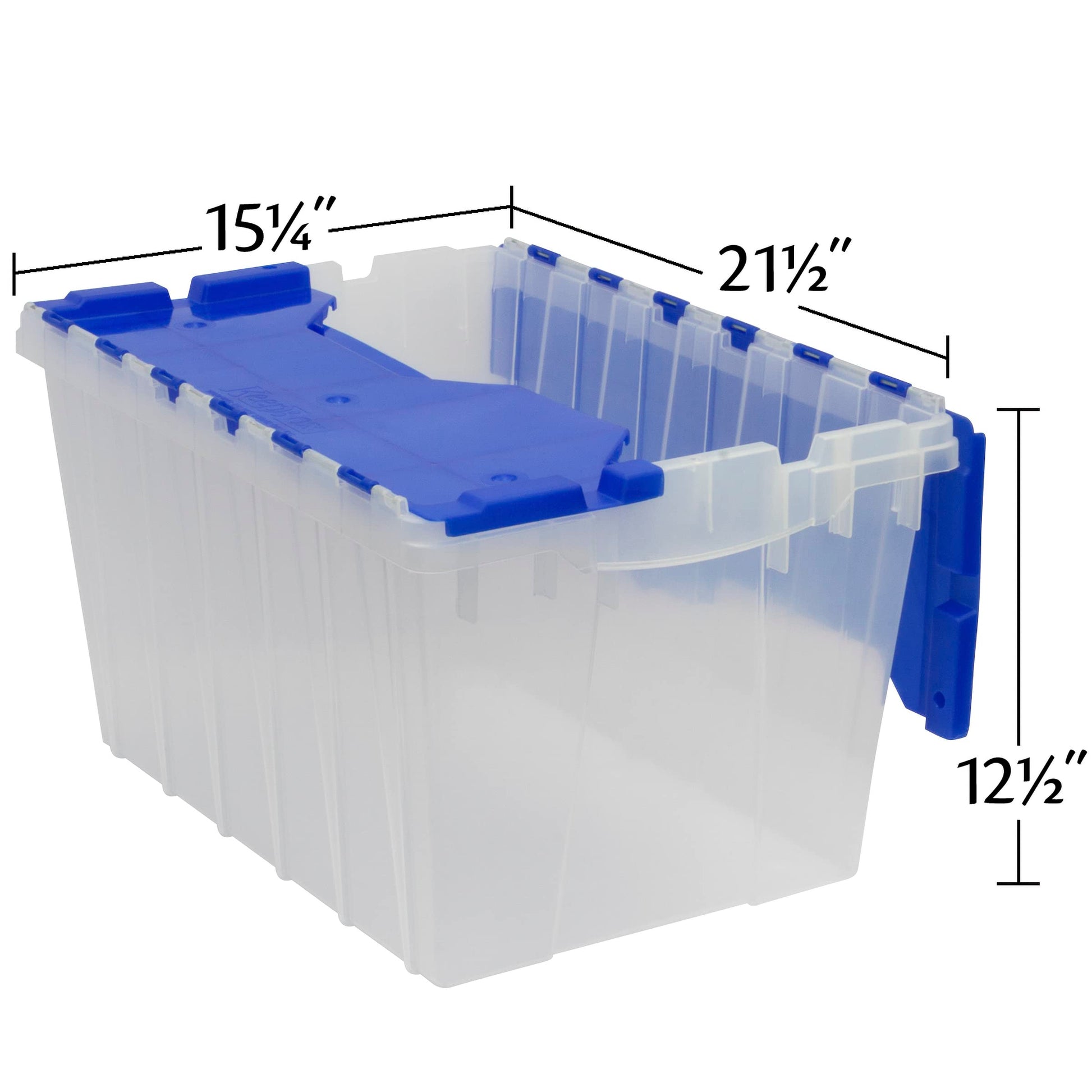 Akro-Mils KeepBox 12 Gallon Storage Container, Nesting and Stackable Plastic Storage Box with Lid Attached, Clear Tote for Garages, Closets, and Moving, 21-1/2" x 15" x 12-1/2", Clear/Blue