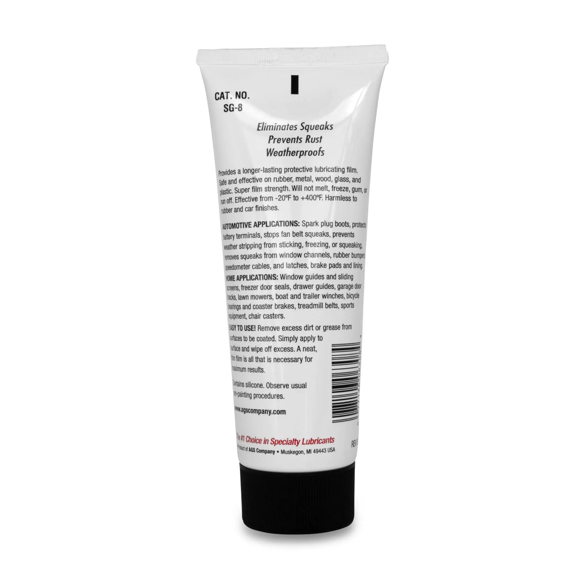 AGS Automotive Solutions SIL-Glyde Multi-Purpose All-Weather Lubricating Compound for All Surfaces - 8 oz Tube, Versitle Multi-Purpose Lubrication, All Weather, Auto, Home, Farm and Shop