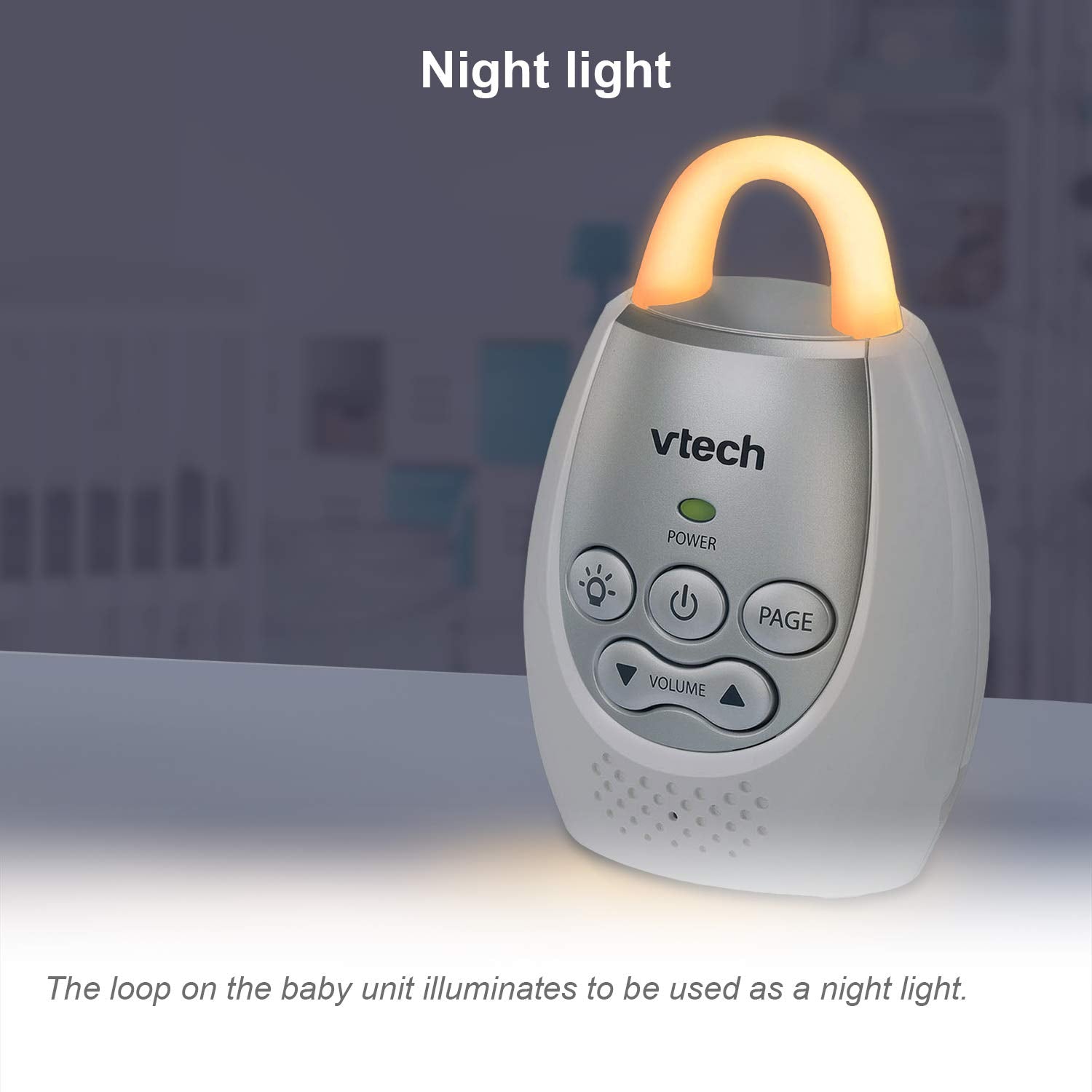 VTech Communications DM221 Audio Baby Monitor with up to 1,000 ft of Range, Vibrating Sound-Alert, Talk Back Intercom & Night Light Loop, White/Silver