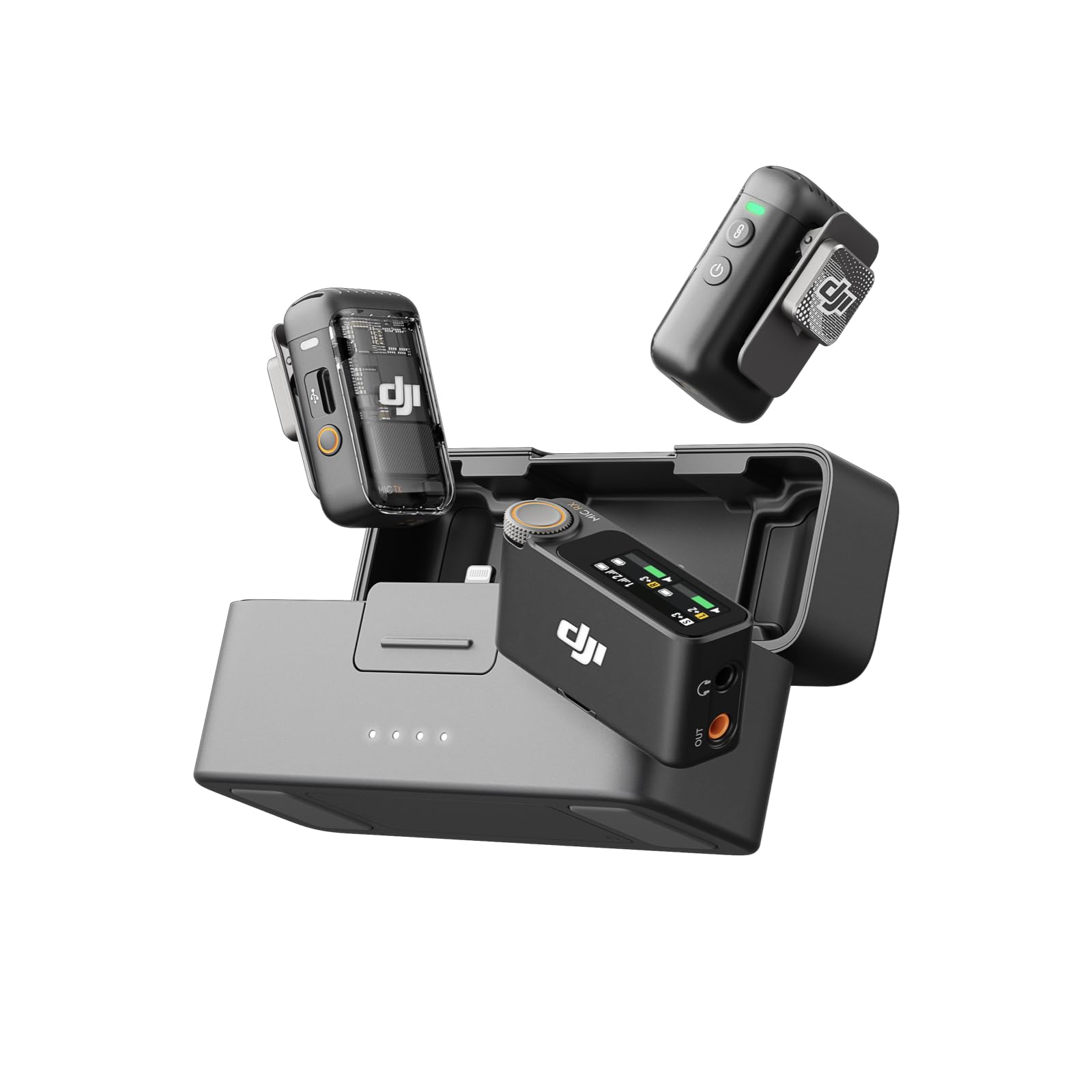 DJI Mic 2 (2 TX + 1 RX + Charging Case), Wireless Lavalier Microphone, Intelligent Noise Cancelling, 32-bit Float Internal Recording, 820 ft.(250m) Range, Microphone for iPhone, Android, Camera
