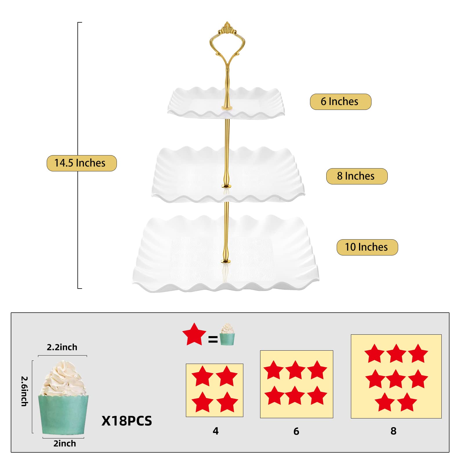 DAFURIET Dessert Cupcake Stand, 3 Tier Cup Cake Holder Tower for Tea Party/Birthday/Wedding, Plastic Tiered Serving Tray with Metal Rod, White