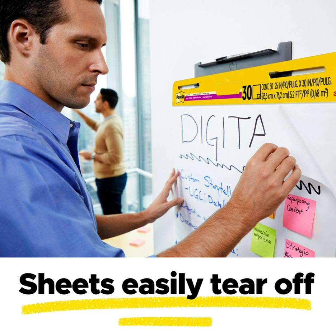 Post-it Super Sticky Easel Pad 25 in x 30 in White 30 Sheets/Pad 2 Pad/Pack Large White Premium Self Stick Flip Chart Paper Super Sticking Power (559)