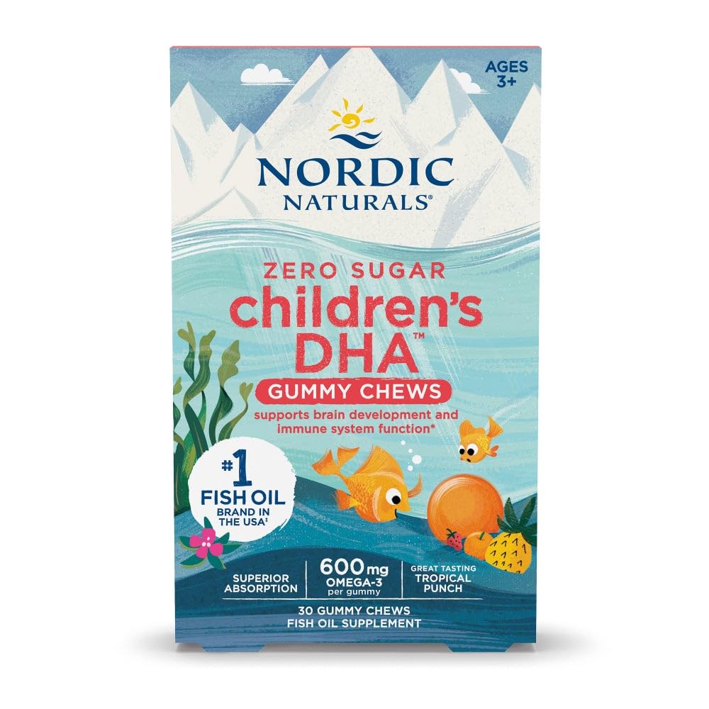 Nordic Naturals Zero Sugar Children's DHA Gummy Chews, Tropical Punch - 30 Gummy Chews for Kids - 600 mg Total Omega-3s - Brain Development, Learning, Healthy Immunity - Non-GMO - 30 Servings