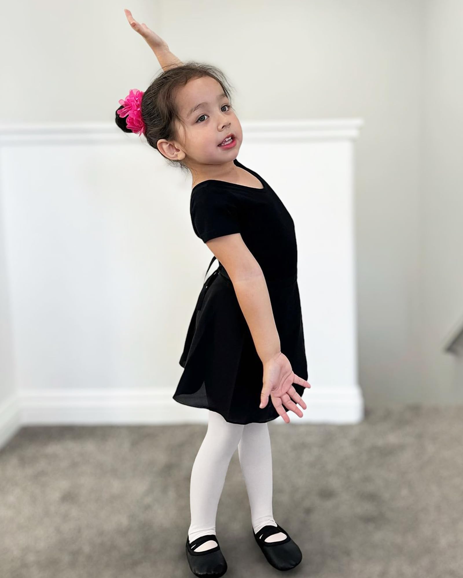 Stelle Leotard for Girls Black Ballet Dance Leotard Gymnastics Outfits with Bow Back (Toddler/Little/Big Kids) (Black, 7 Years)