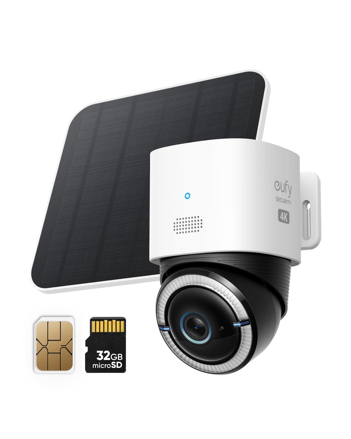 eufy Security 4G LTE Cam S330, 4K Mobilfunk-Solar-Überwachungskamera kabellos außen, Schwenk- und Neigefunktion, 4G- und Wi-Fi-Duo-Modus, KI-Tracking, mit SIM-Karte und 32GB SD-Karte, kein WLAN, kein Problem