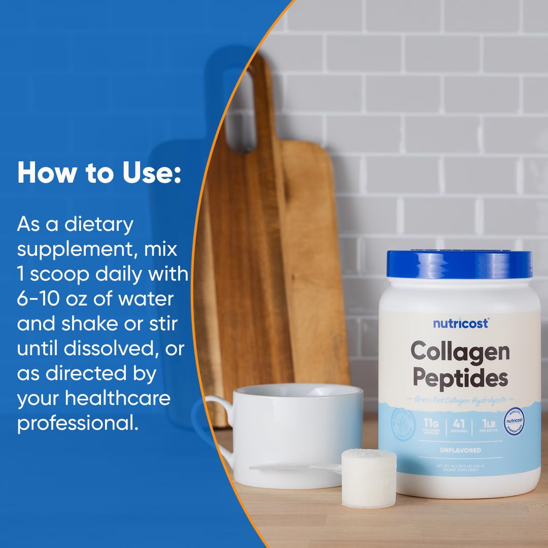 Nutricost Collagen Peptides Powder 1LB (454 G) - Grass Fed Bovine Collagen Hydrolysate (Unflavored)