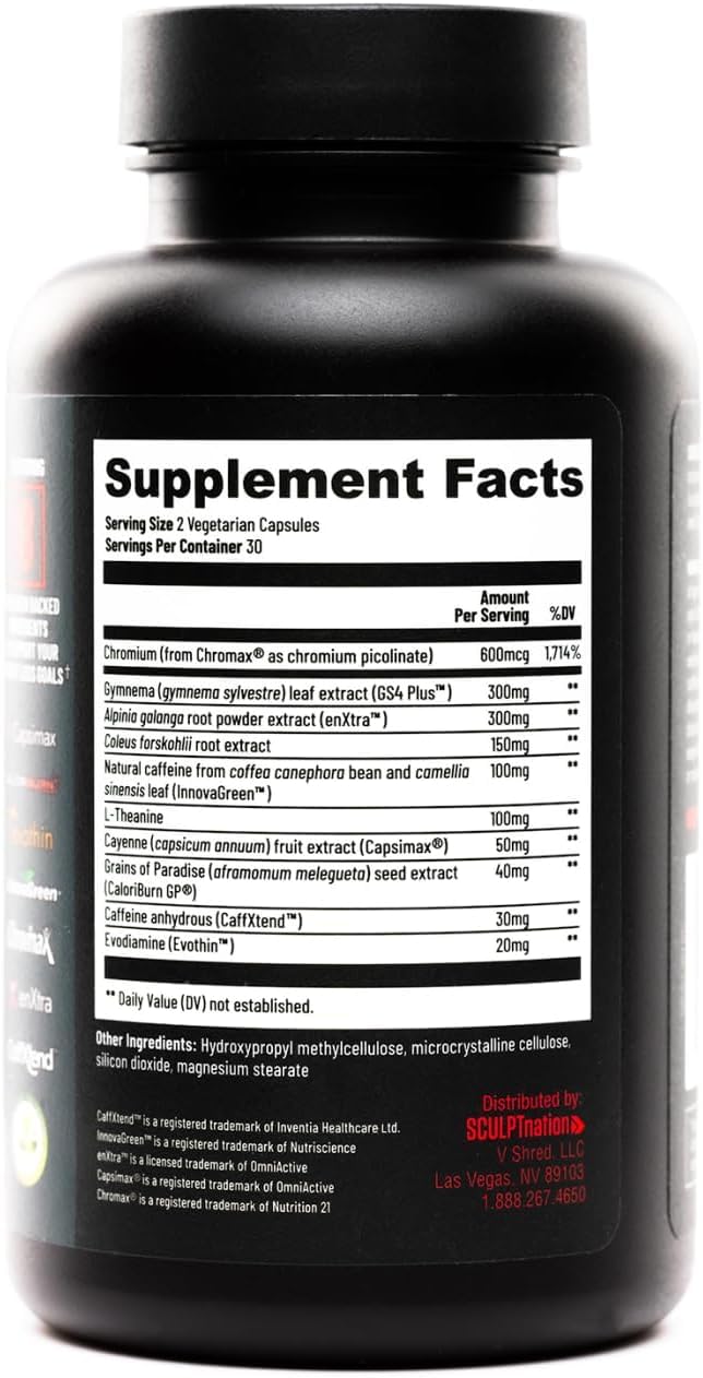 Sculpt Nation by V Shred Burn Thermogenic Fat Burner for Men & Women - Daytime Fat Burner Metabolism Booster - Premium Capsimax Cayenne Pepper, Chromax, Patented Ingredients - 60 Natural Veggie Pills