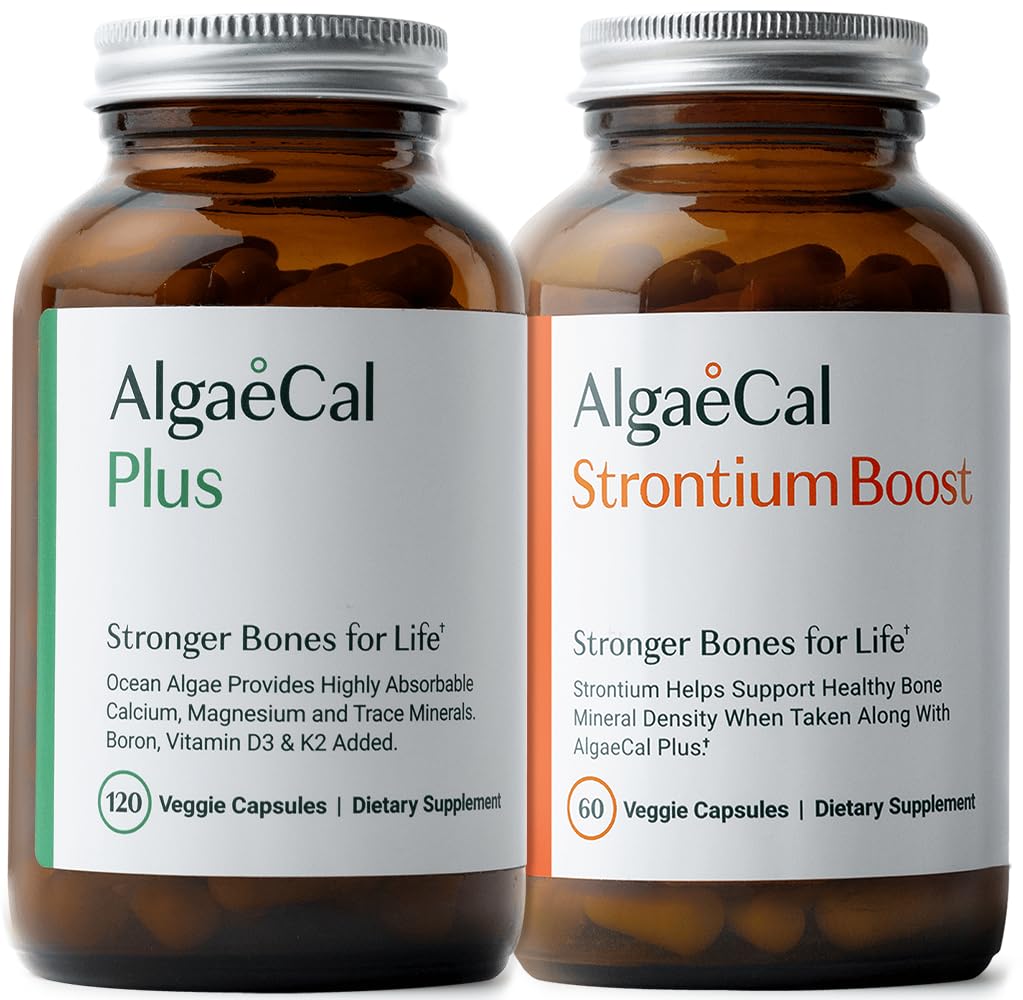 AlgaeCal - Bone Builder Pack for Bone Density Increase, Clinically Supported Plant Based Calcium Supplement & Strontium, Vitamins K2 (100mg), D3 (1600 IU), Magnesium & 16 Essential nutrients