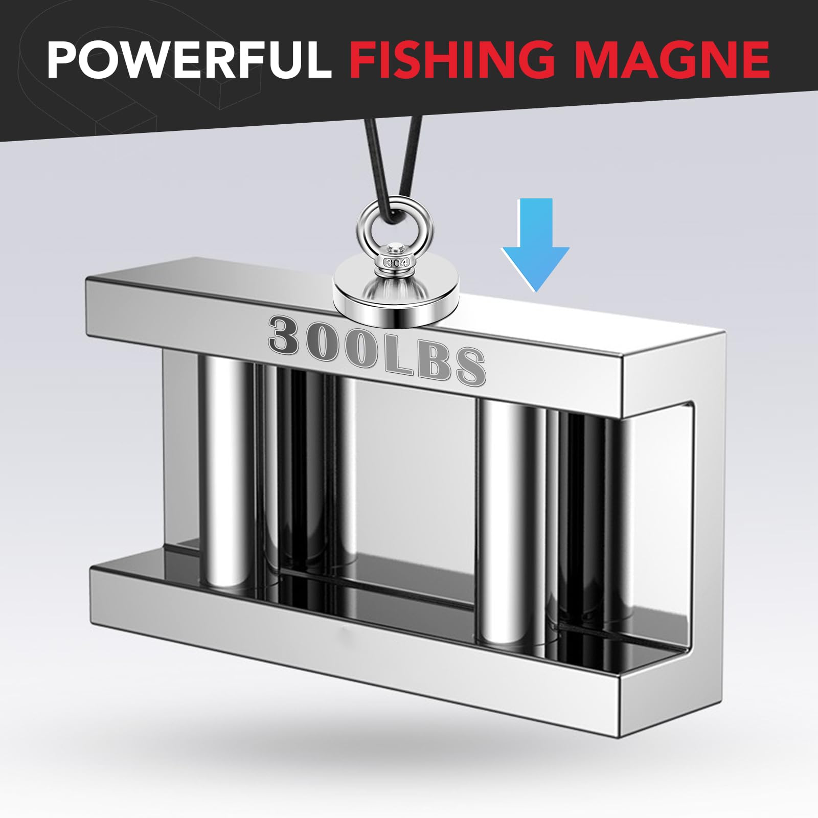 DIYMAG Strong Neodymium Fishing Magnets, 300 Lbs(136 KG) Pulling Force Rare Earth Magnet with Countersunk Hole Eyebolt Diameter 1.98 inch(50 mm) for Retrieving in River and Magnetic