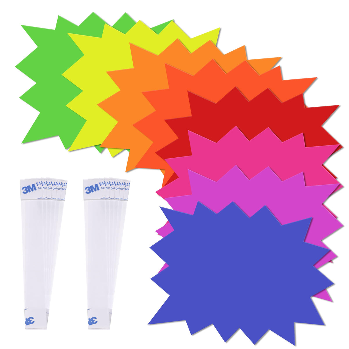 120 Stück Sternzeichen für den Einzelhandel, 5*6,6 Zoll fluoreszierende Garagenverkauf-Aufkleber, mehrfarbige Verkaufszeichen für Einzelhandelsgeschäfte, Garagenverkauf-Zubehör, Flohmarkt-Aufkleber mit selbstklebendem, transparentem PVC-Streifen
