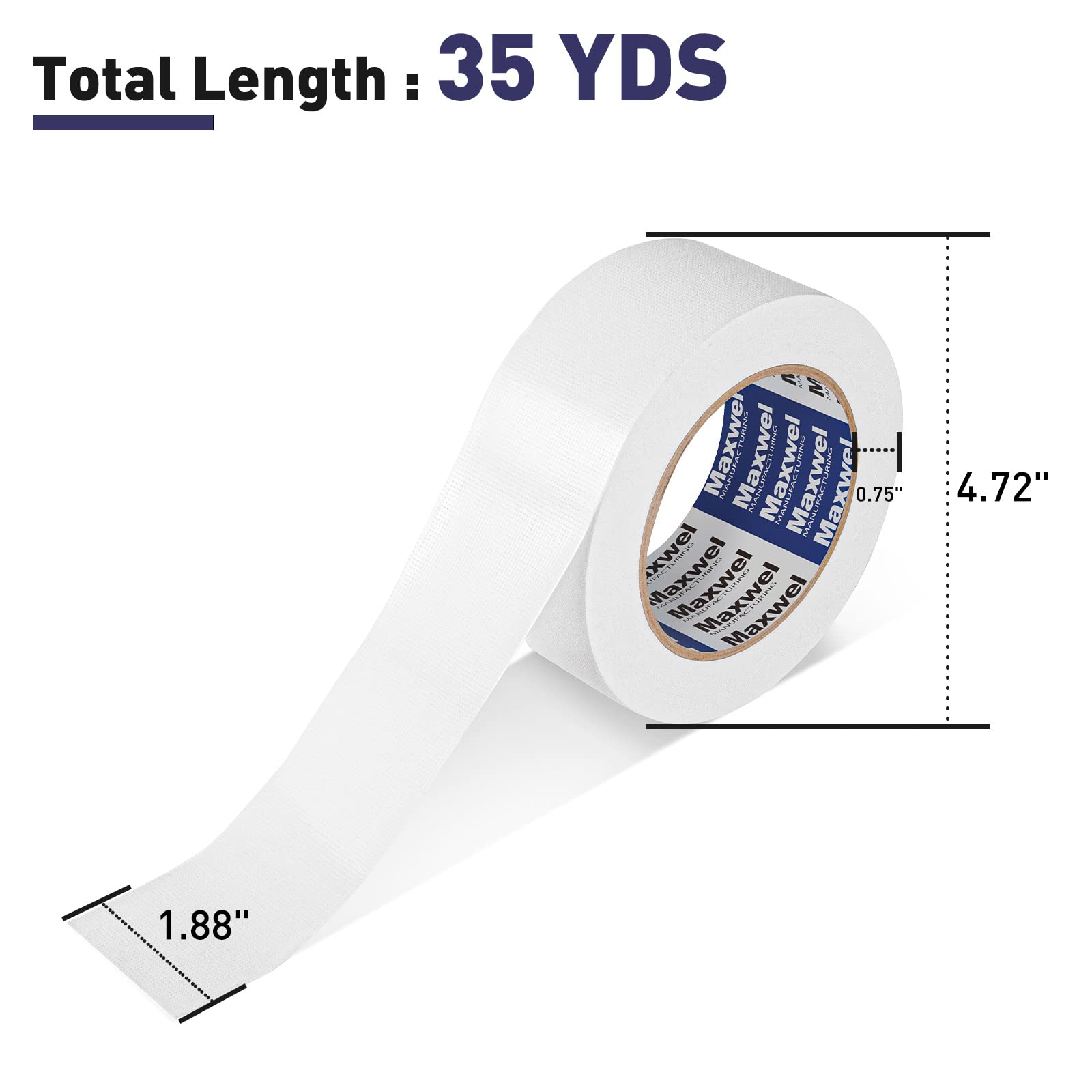 Maxwel Manufacturing Duct Tape White Heavy Duty - 1.88 in 35 Yds Waterproof No Residue Strong Adhesive Duct Tape Tearable for Indoor Outdoor Use,Multi Purpose Home Repair