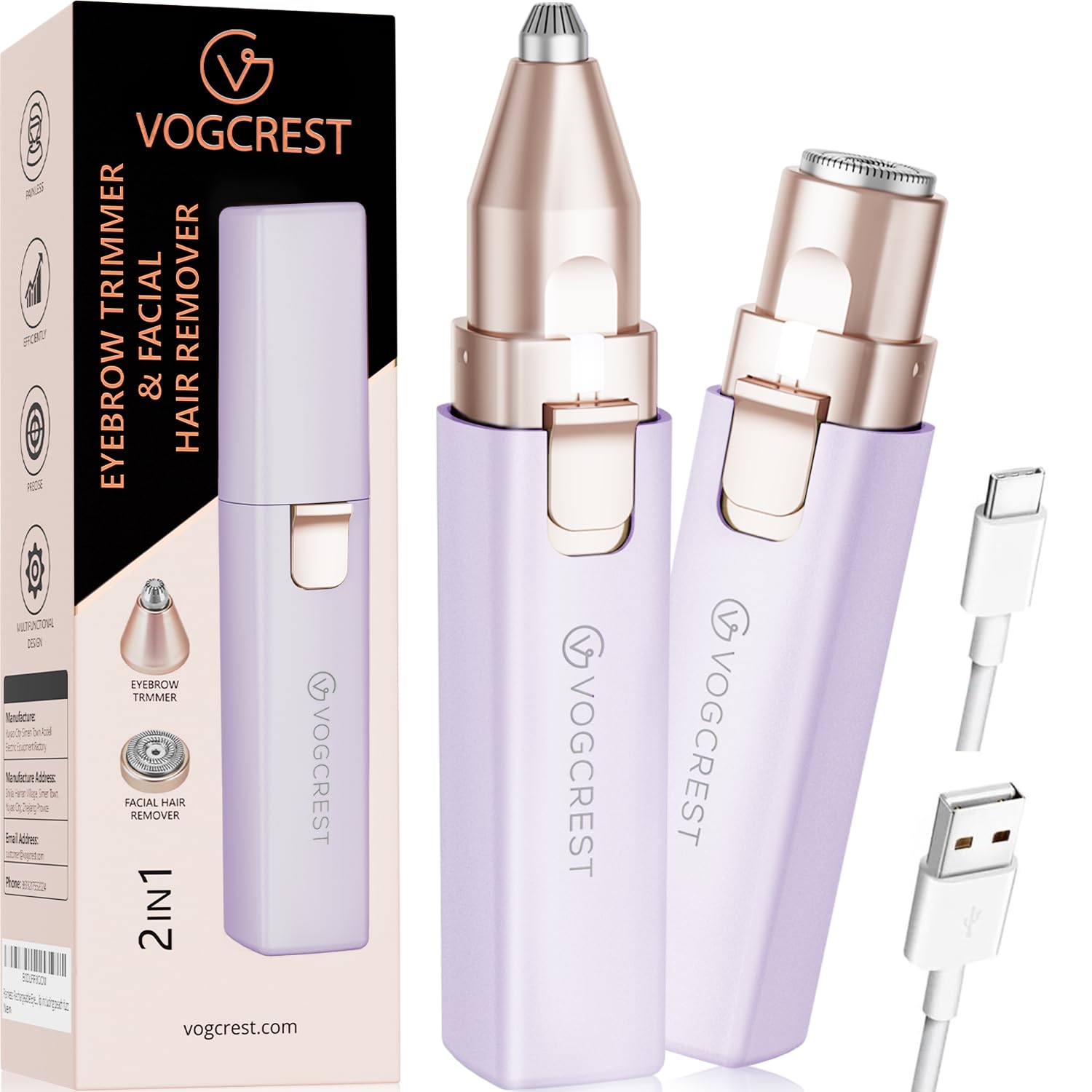 Rechargeable Facial Hair Remover for Women: 2 in 1 Electric Eyebrow and Facial Hair Remover - Suitable for Middle-aged Women's Eyebrow, Chin, and Cheek Trimming - with Built-in LED Light(Purple)