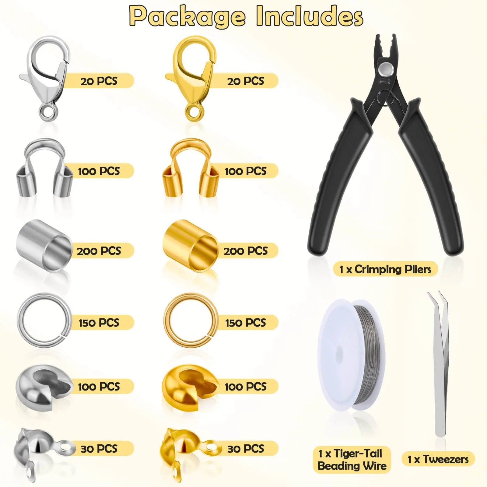 1200 Pcs Crimp Beads Kit for Jewelry Making, Acejoz Crimp Beads, Crimp Covers, Crimp Tubes and Wire Guardians, Lobster Clasps, Jump Rings, Crimping Pliers and Beading Wire for Jewelry Making