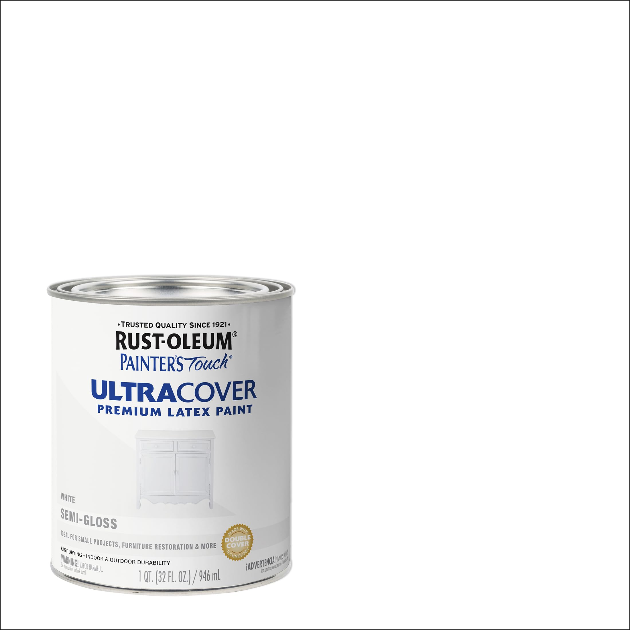 Rust-Oleum 1993502 Painter's Touch Ultra Cover Multi-Purpose Brush-On Paint, 1 Quart, Semi-Gloss White