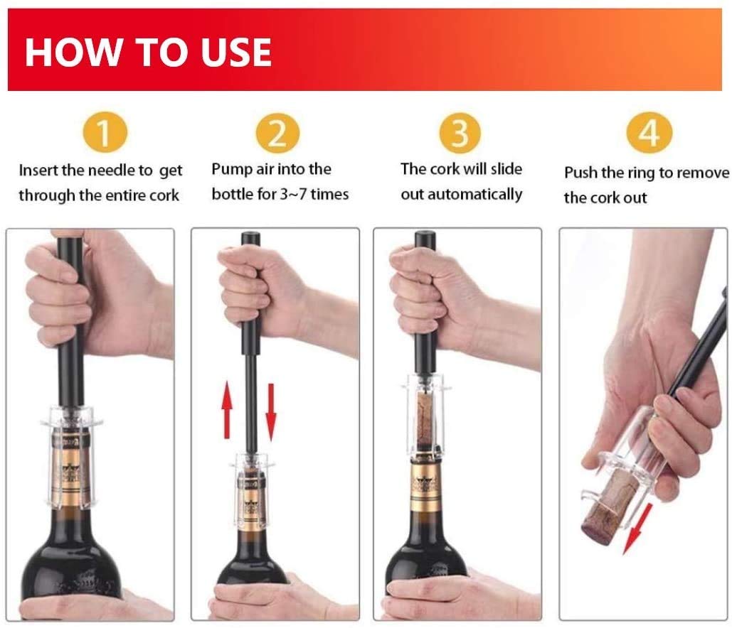 Air Pressure Pump Bottle Opener With Foil Cutter,Aerator Pourer,Vacuum Stopper(4PCS),Simple Cork Remover,Efficient Corkscrew Bottle Opener,Great For Wine Lovers,Perfect Wine Gift.