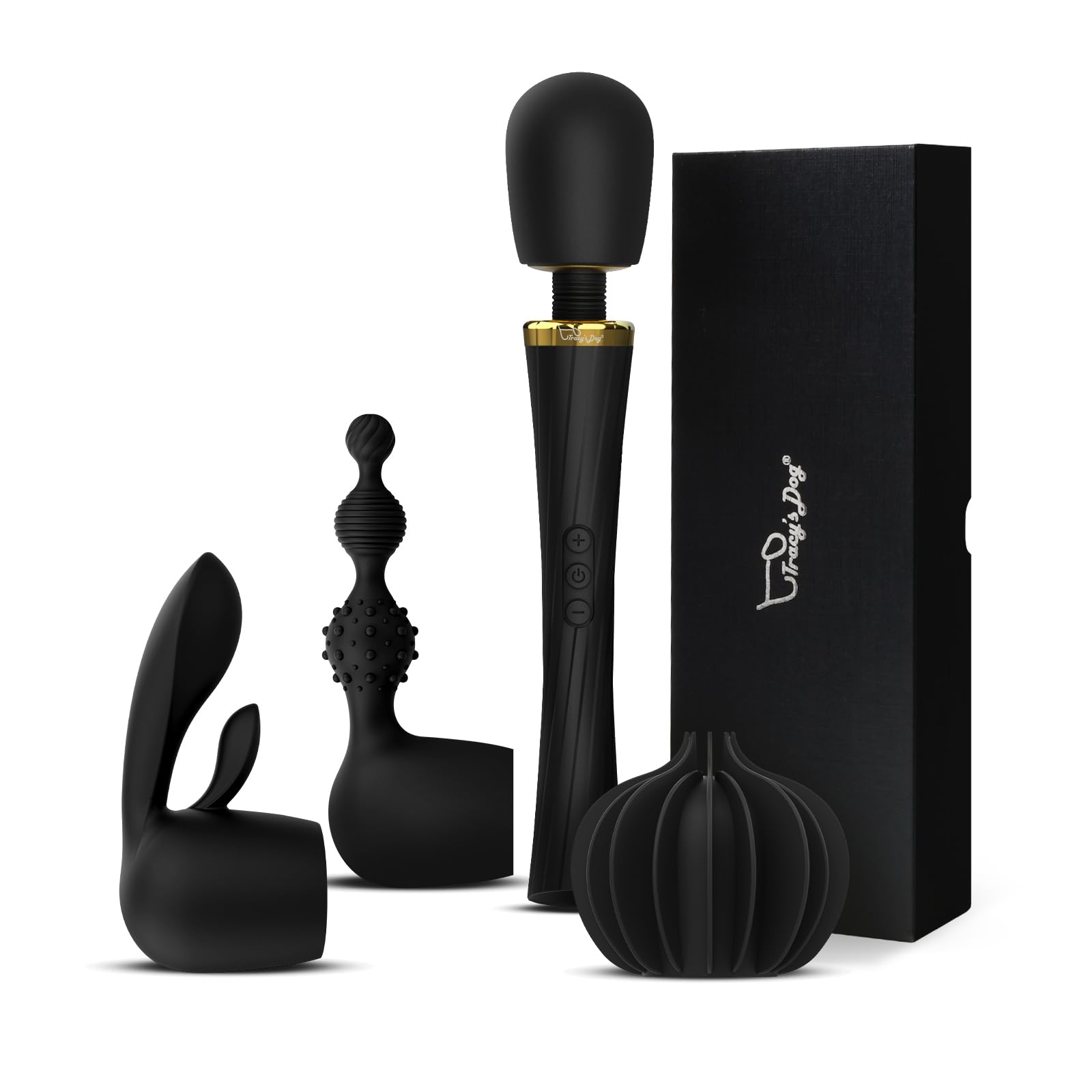Tracy's Dog Wand Vibrator Kit for Couples, Powerful Cordless Vibrating Wand with 3 Attachments for Clitoral, G-Spot & Anal Stimulation, 5 Vibration Modes & 3 Speeds, Adult Sex Toys for Women & Partner