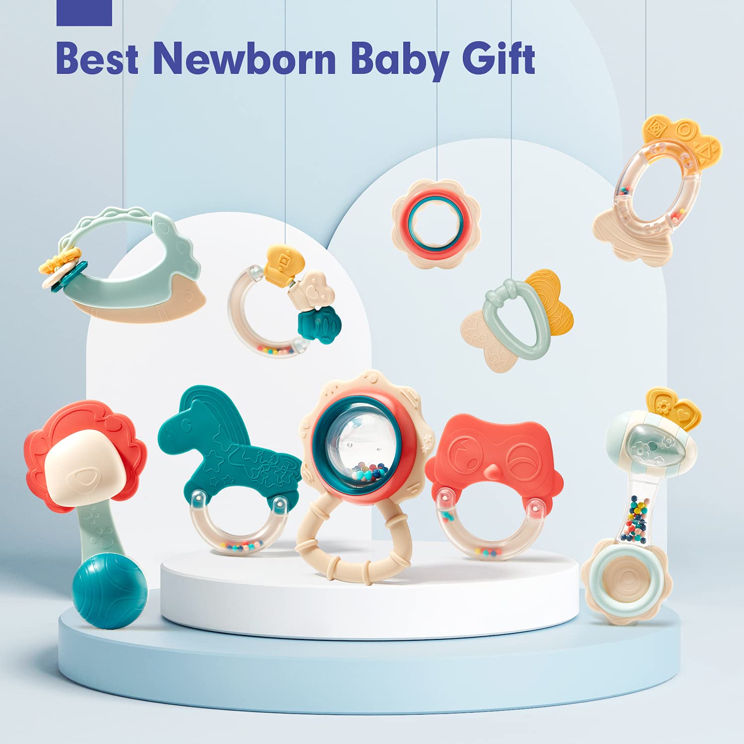 hahaland Baby Toys 0-6 Months - Baby Rattles Teething Toys 3-6 Month, Infant Toys 6-12 Months, Teether Grasping Shaker Toy 3 4 5 6 Month Old Must Haves Neutral Gifts Christmas Baby Stocking Stuffers