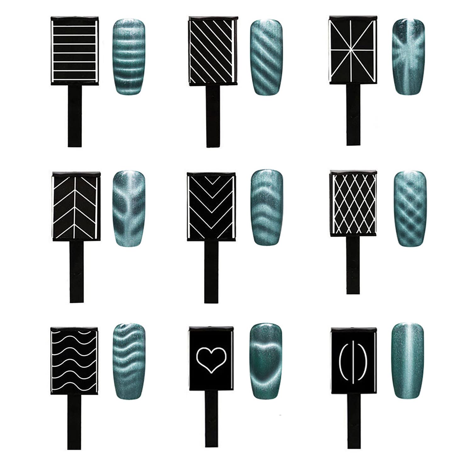SILPECWEE 15Pcs Nail Magnet Set Cat Eye Gel Nail Polish Magnet Wand Magnetic Nail Polish Cat Eye Magnet for Nails Cat Eye Magnets Sticks Nail Design Tools Nail Art