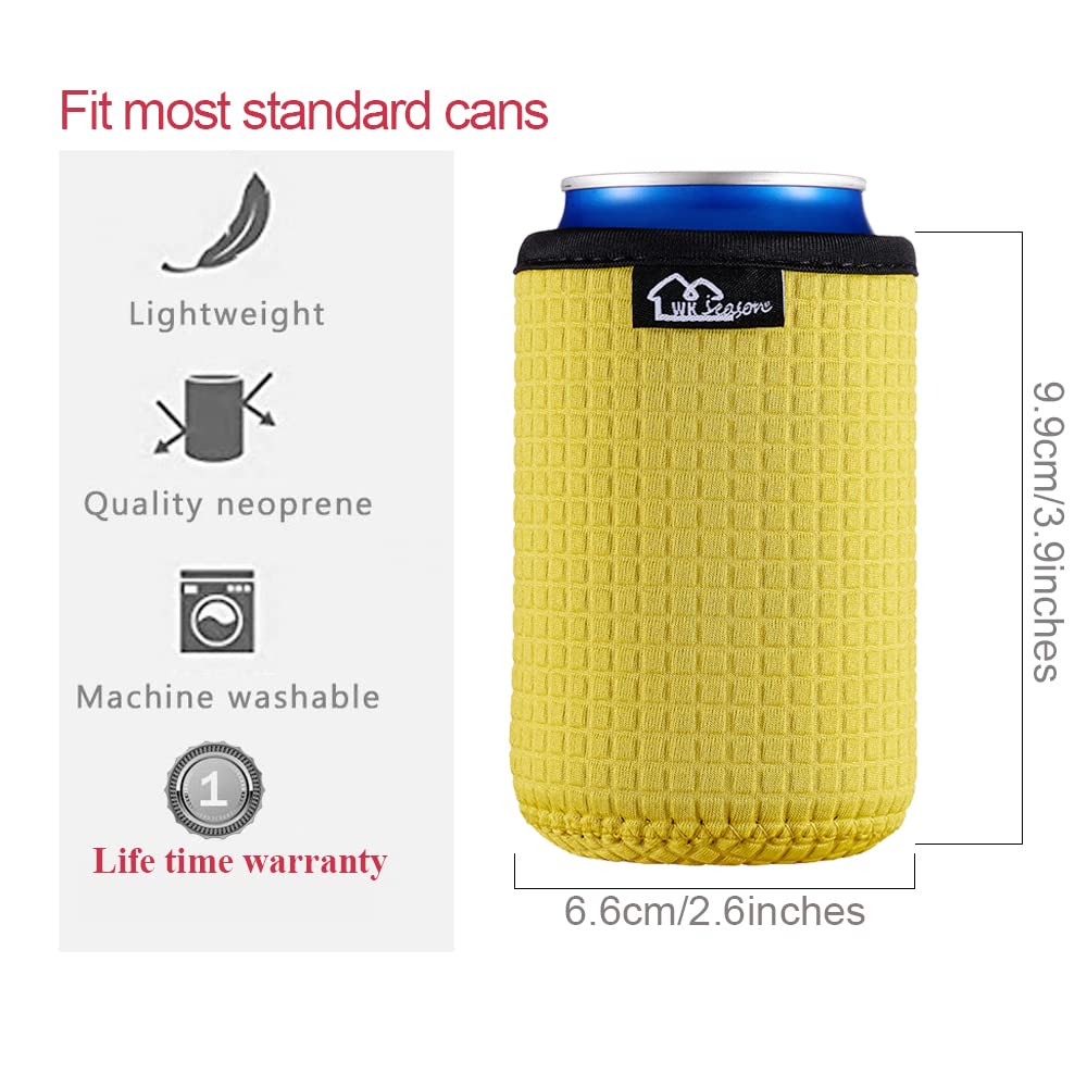 WKieason 12oz Standard Can Sleeves Insulators Sleeves Standard Can Covers 12OZ Beer Bottle Sleeves Coolers Holder Non-slip Neoprene Can Coolier Sleeves 4PC Pack (Black/Red/Yelllow/Blue)