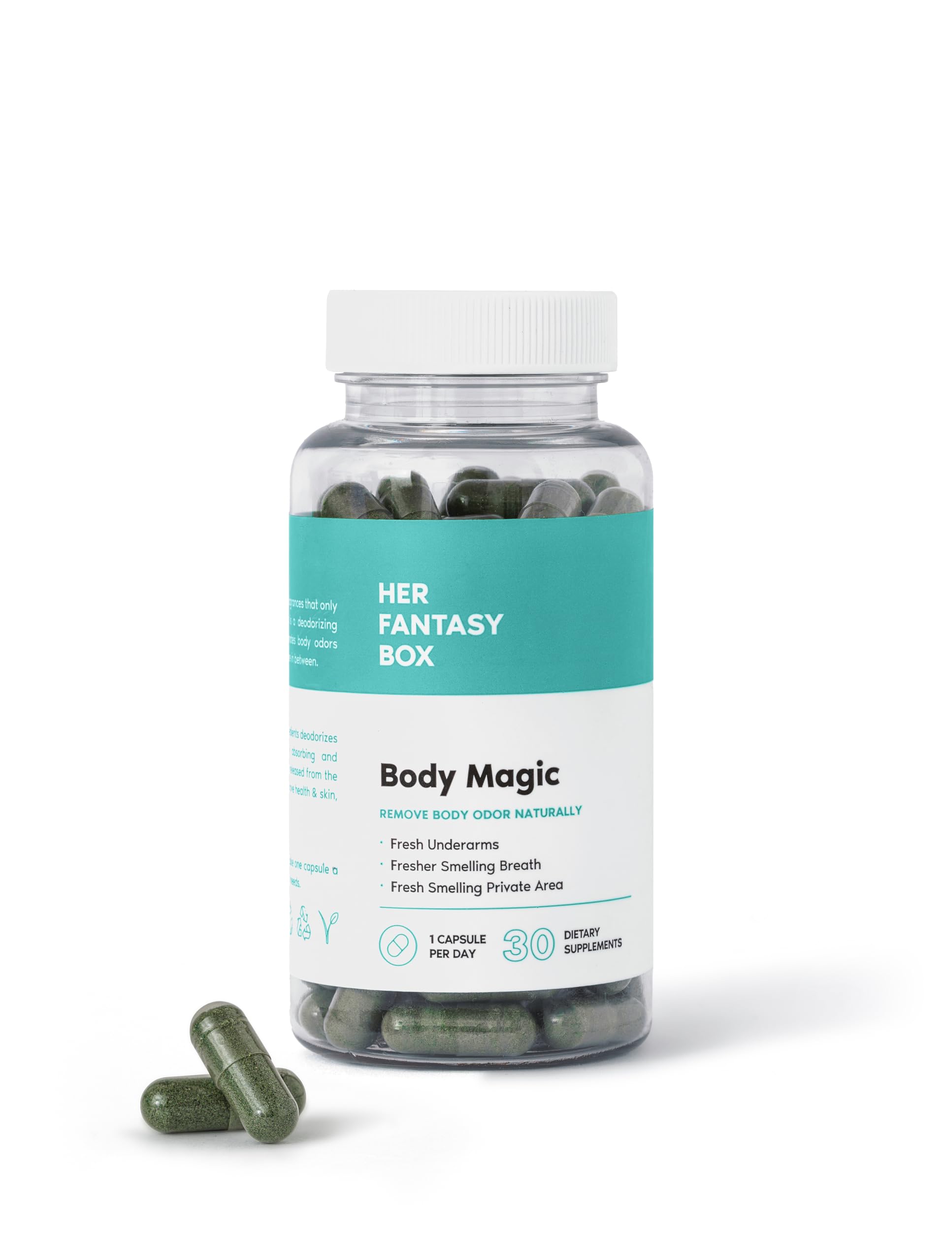 Her Fantasy Box | Body Magic Chlorophyll Capsules - Vegan Detox & Digestion Support, Gut & Skin Health, Natural Energy Booster - 30 Capsules (200 mg)