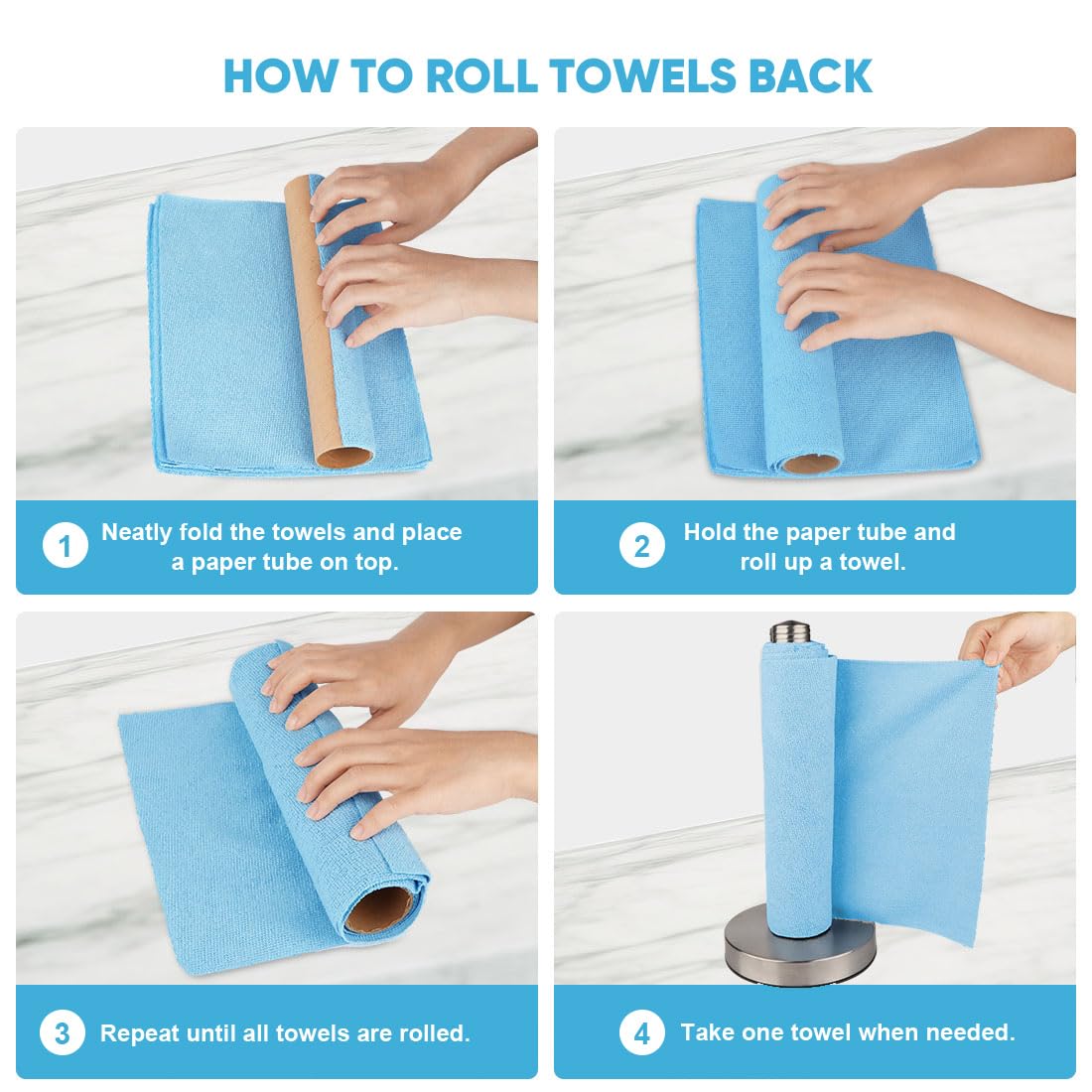 AIDEA Microfiber Cleaning Cloth Roll, Blue Shop Towels 55 Sheets Washable, Microfiber Towels for Cars, Blue Rags Reusable Paper Towel for Automotive, Workshop, House, Kitchen, Cleaning Supplies11×9"