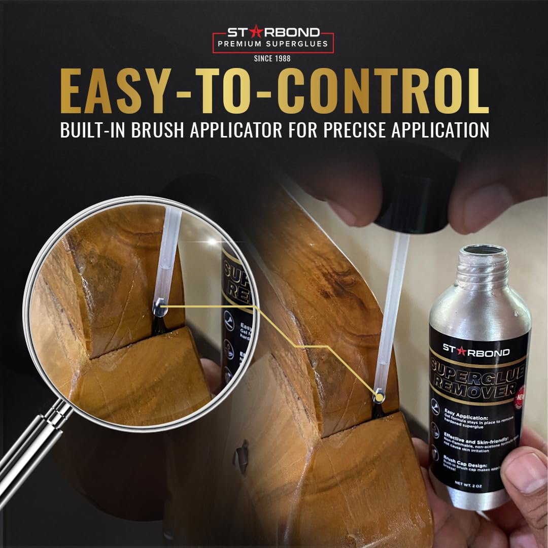 STARBOND Super Glue Remover, Dissolves Adhesive, CA Glue Debonder, Easy Brush Cap Applicator, 2 oz