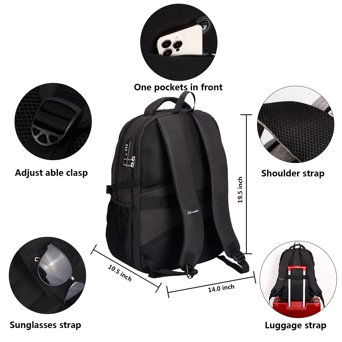 SHRRADOO Anti Theft Laptop Backpack Travel Backpacks with usb Charging Port for Women Men High School College Backpack Computer Bag Fits 17 Inch Laptop,Grey