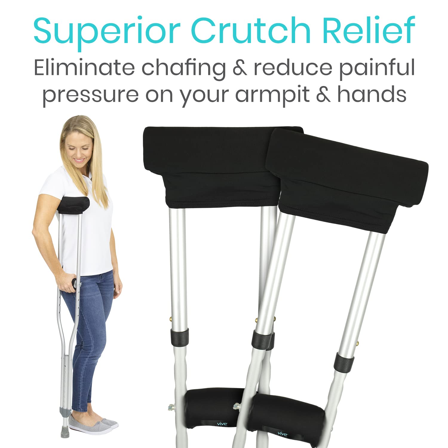 Vive Premium Crutch Pads & Hand Grips - Comfortable, Breathable, Machine Washable Padding - Moisture Wicking & Odor Reducing Pillow Accessory Covers for Adult & Youth Walking Crutches